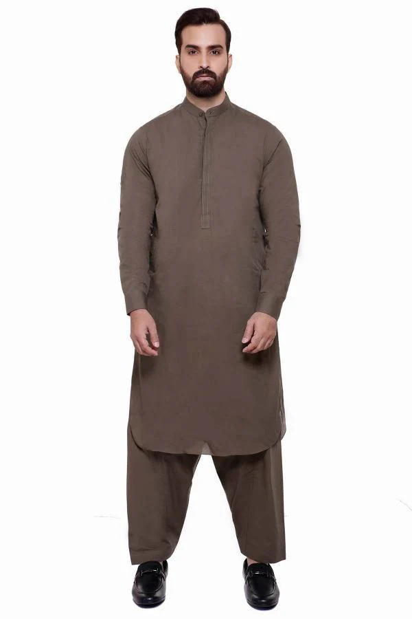 SHALWAR KAMEEZ BAN COLLAR MAHNDI GREEN