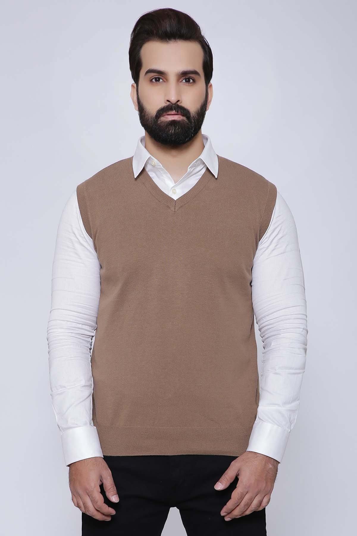 SWEATER V NECK  SLEEVE LESS  LIGHT BROWN