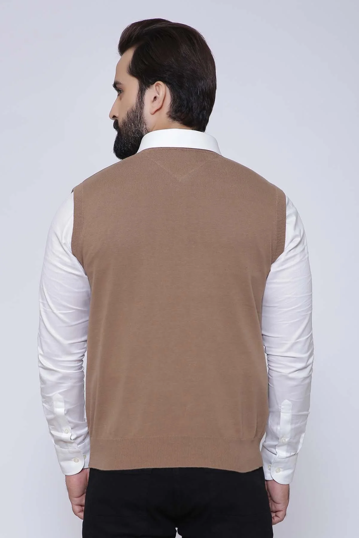 SWEATER V NECK  SLEEVE LESS  LIGHT BROWN - Image 2