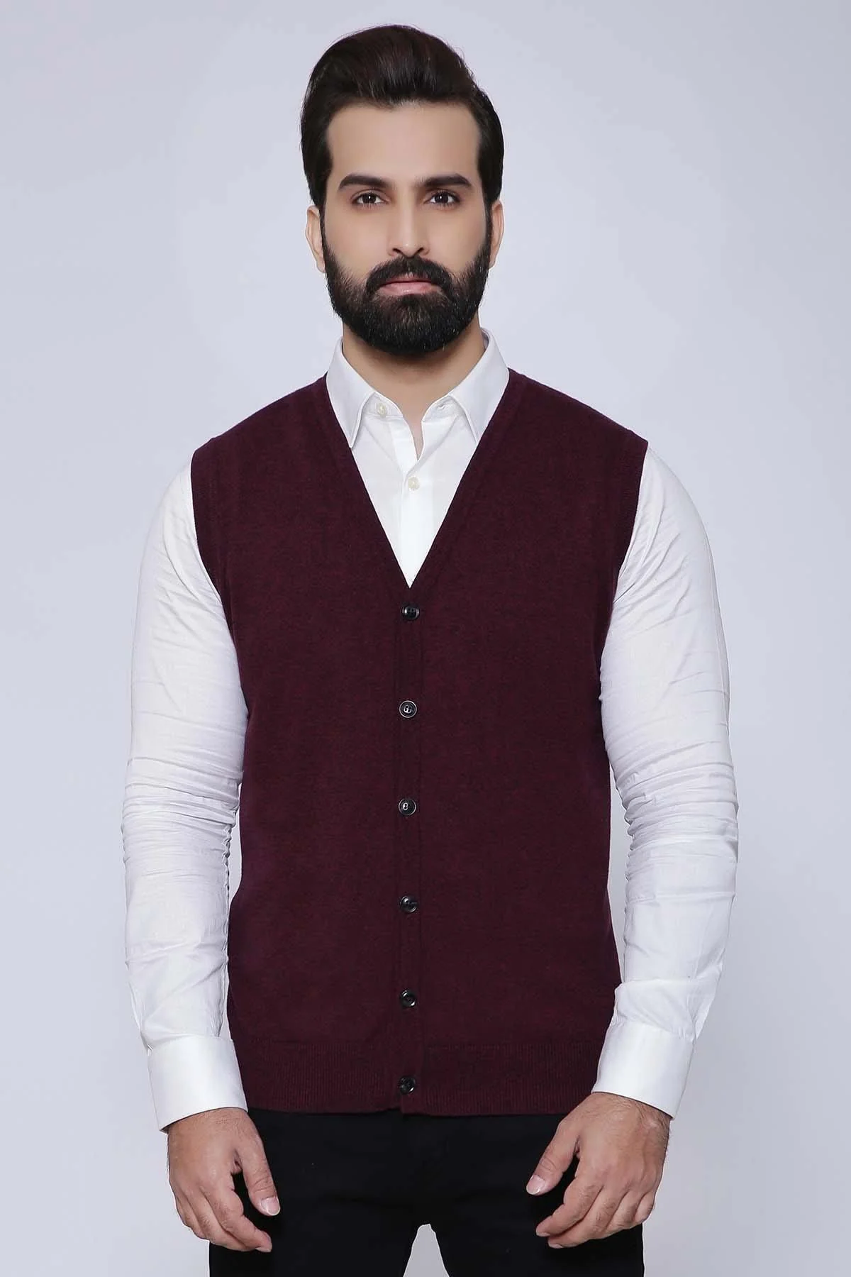 SWEATER CARDIGAN SLEEVE LESS MAROON