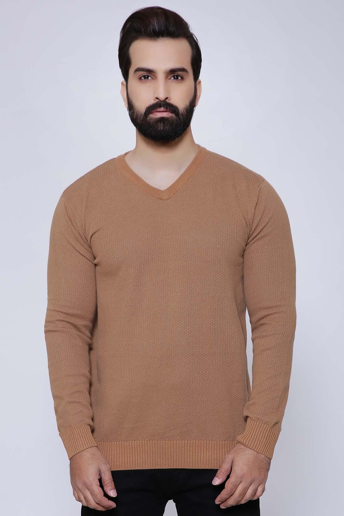 SWEATER V NECK FULL SLEEVE CAMEL