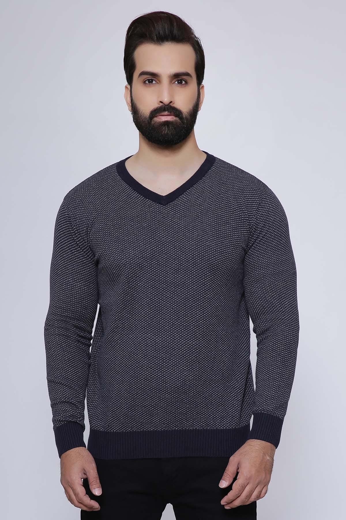 SWEATER V NECK FULL SLEEVE NAVY GREY