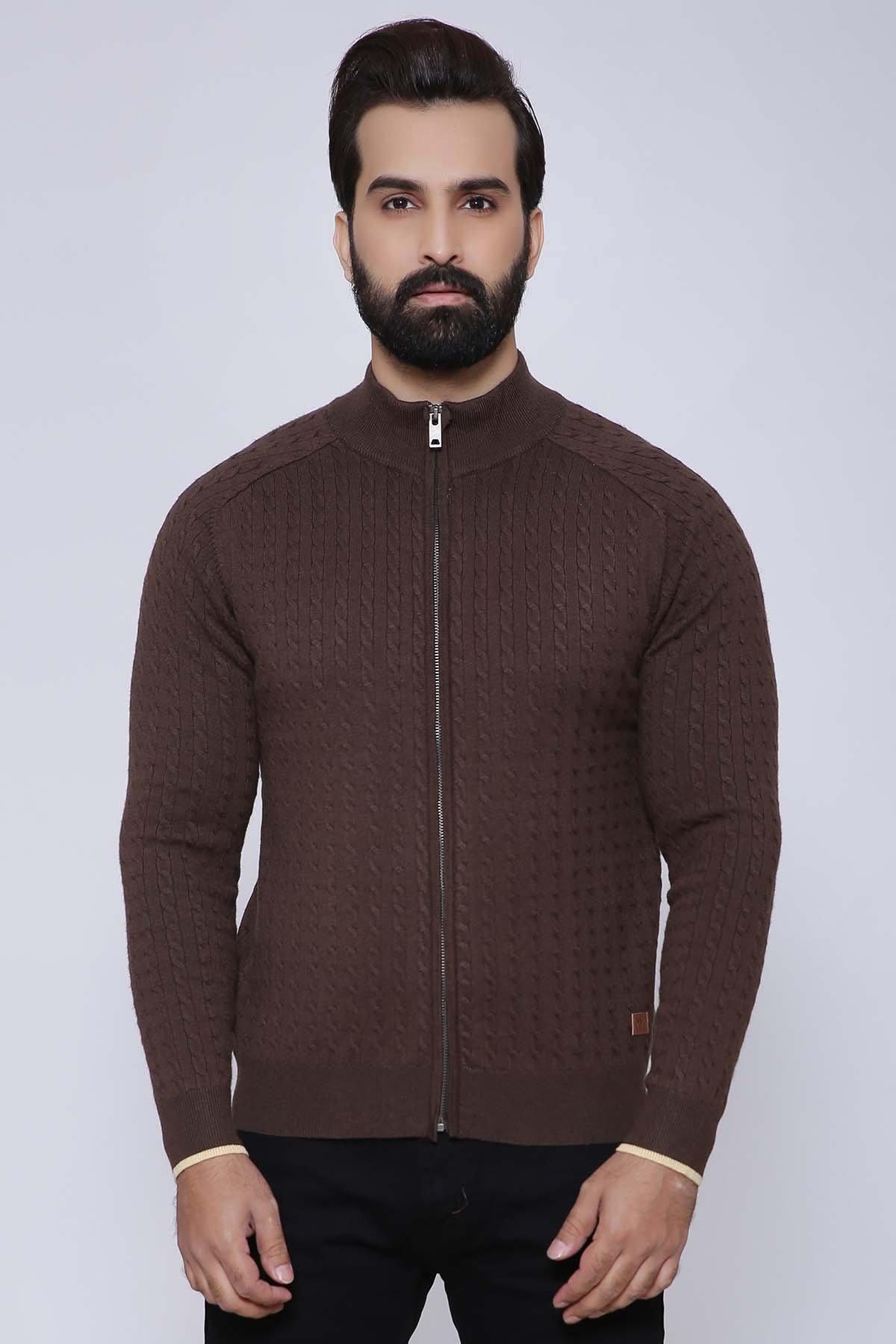 SWEATER ZIPPER FULL SLEEVE BROWN