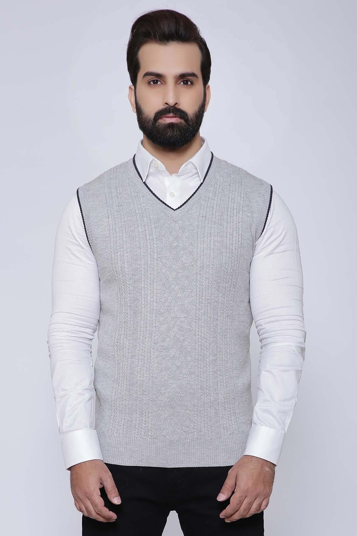 SWEATER V NECK SLEEVE LESS LIGHT GREY