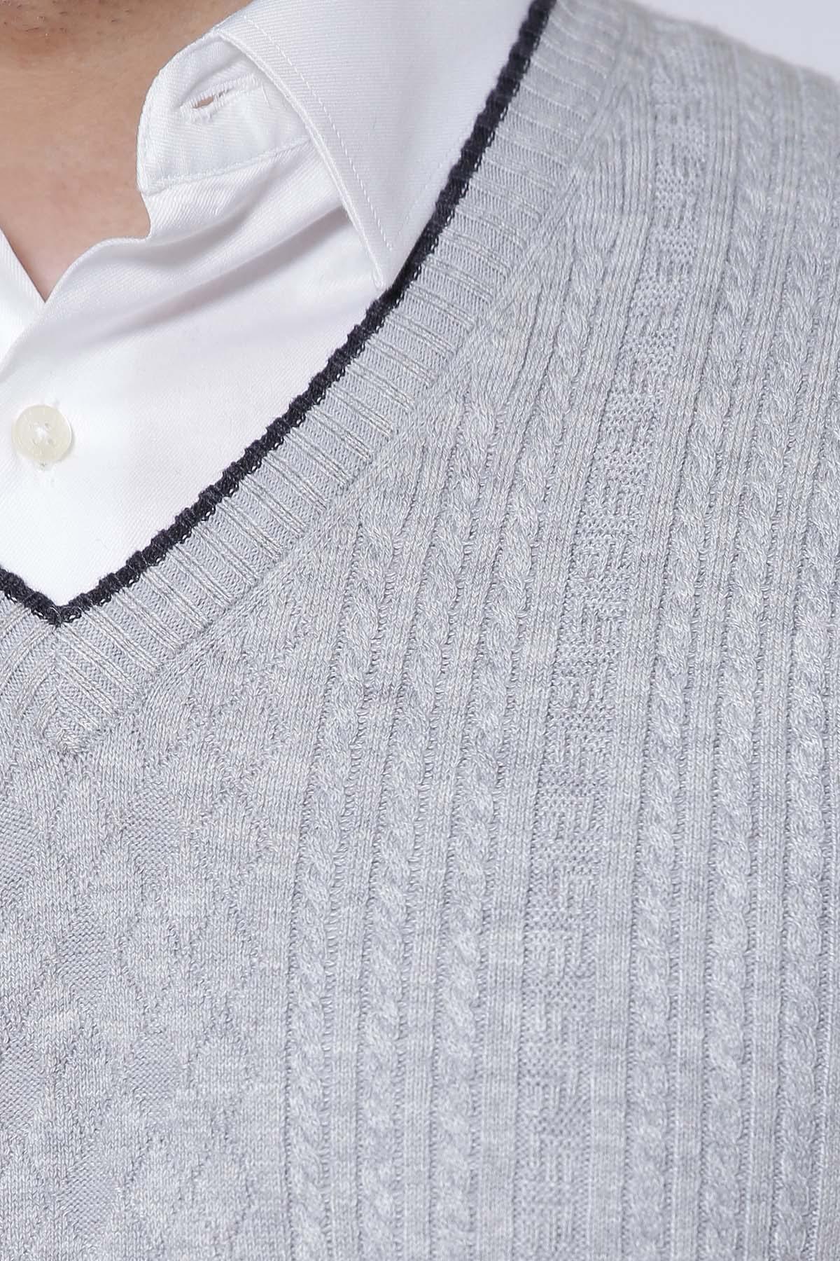 SWEATER V NECK SLEEVE LESS LIGHT GREY - Image 3