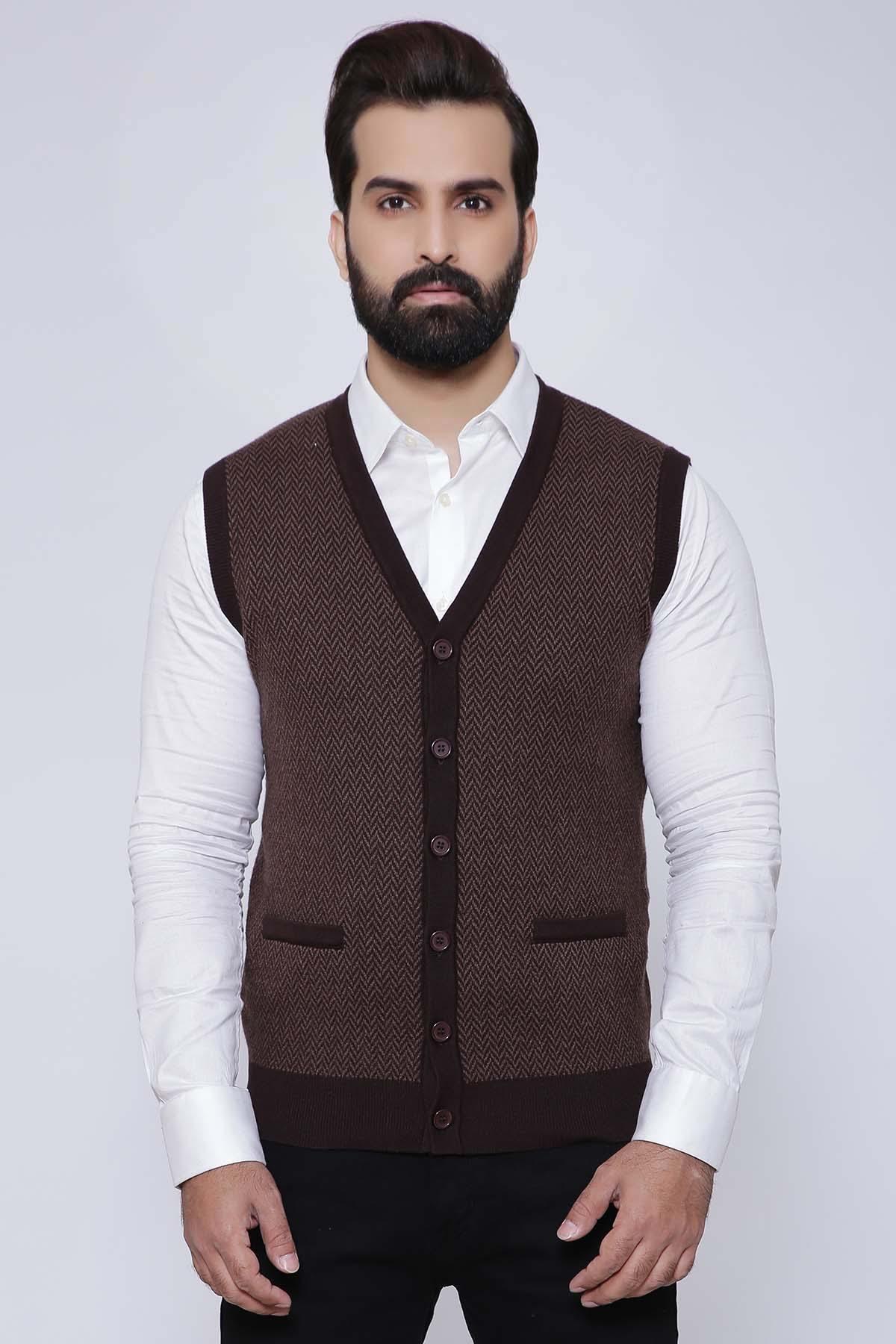 SWEATER CARDIGAN SLEEVE LESS BROWN