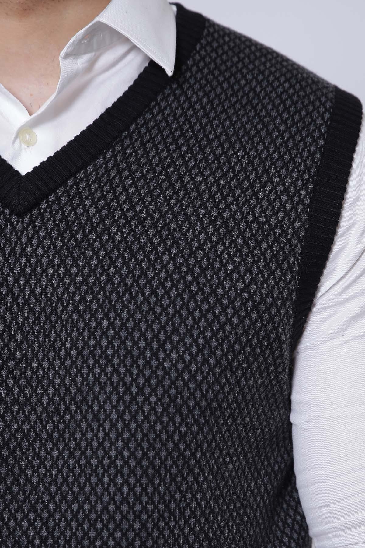 SWEATER V NECK SLEEVE LESS BLACK GREY - Image 3