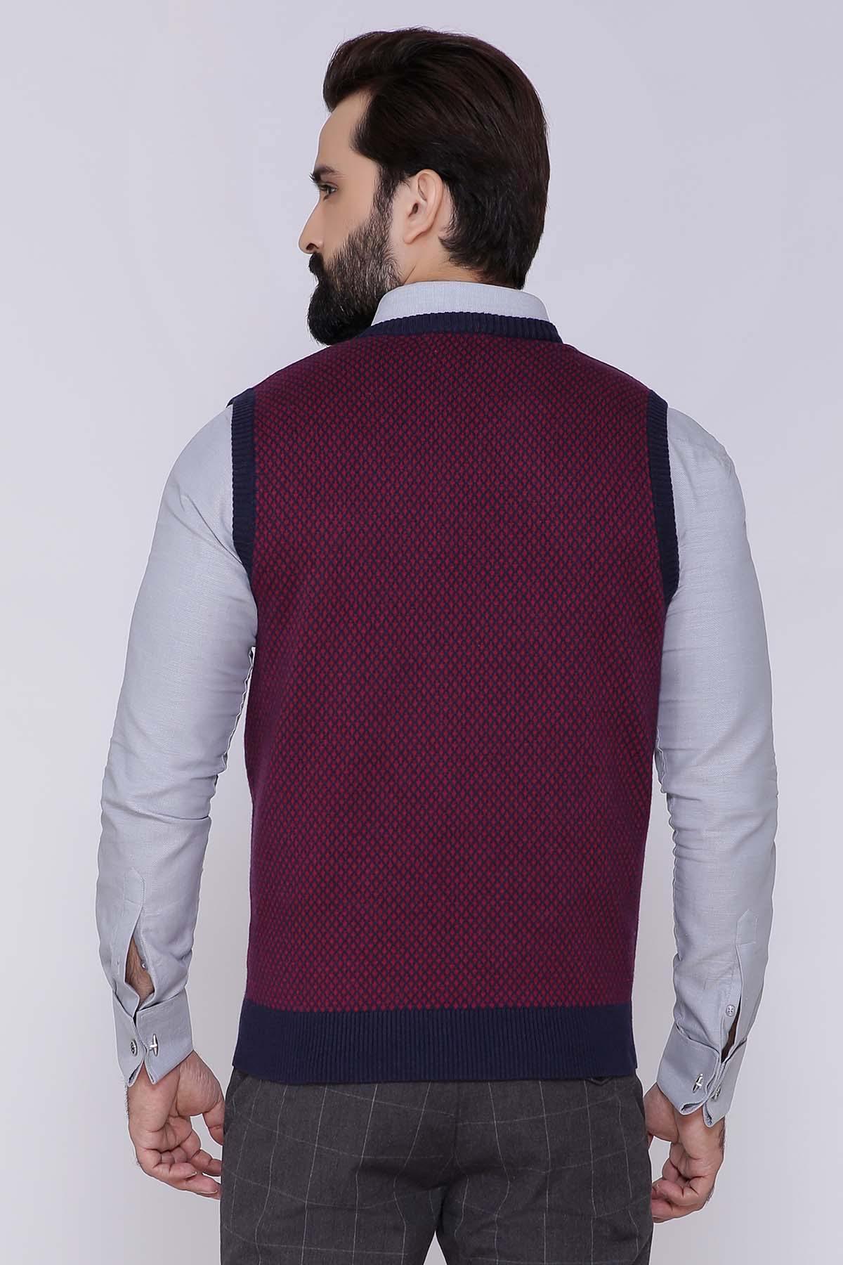 SWEATER V NECK SLEEVE LESS MAROON NAVY - Image 2