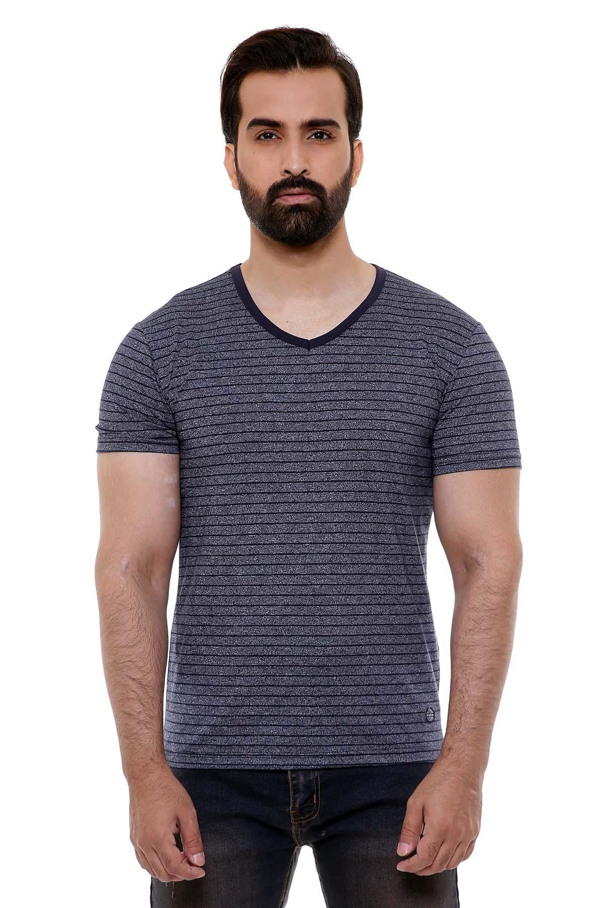 T SHIRT V NECK NAVY GREY