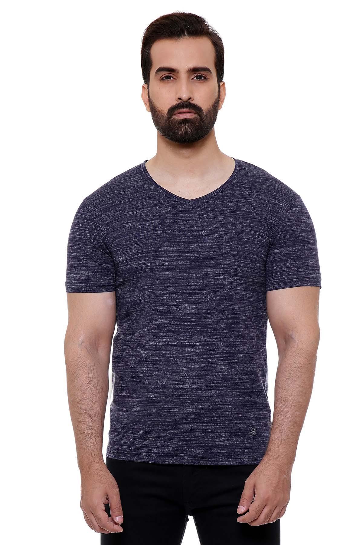 T SHIRT V NECK LIGHT NAVY GREY