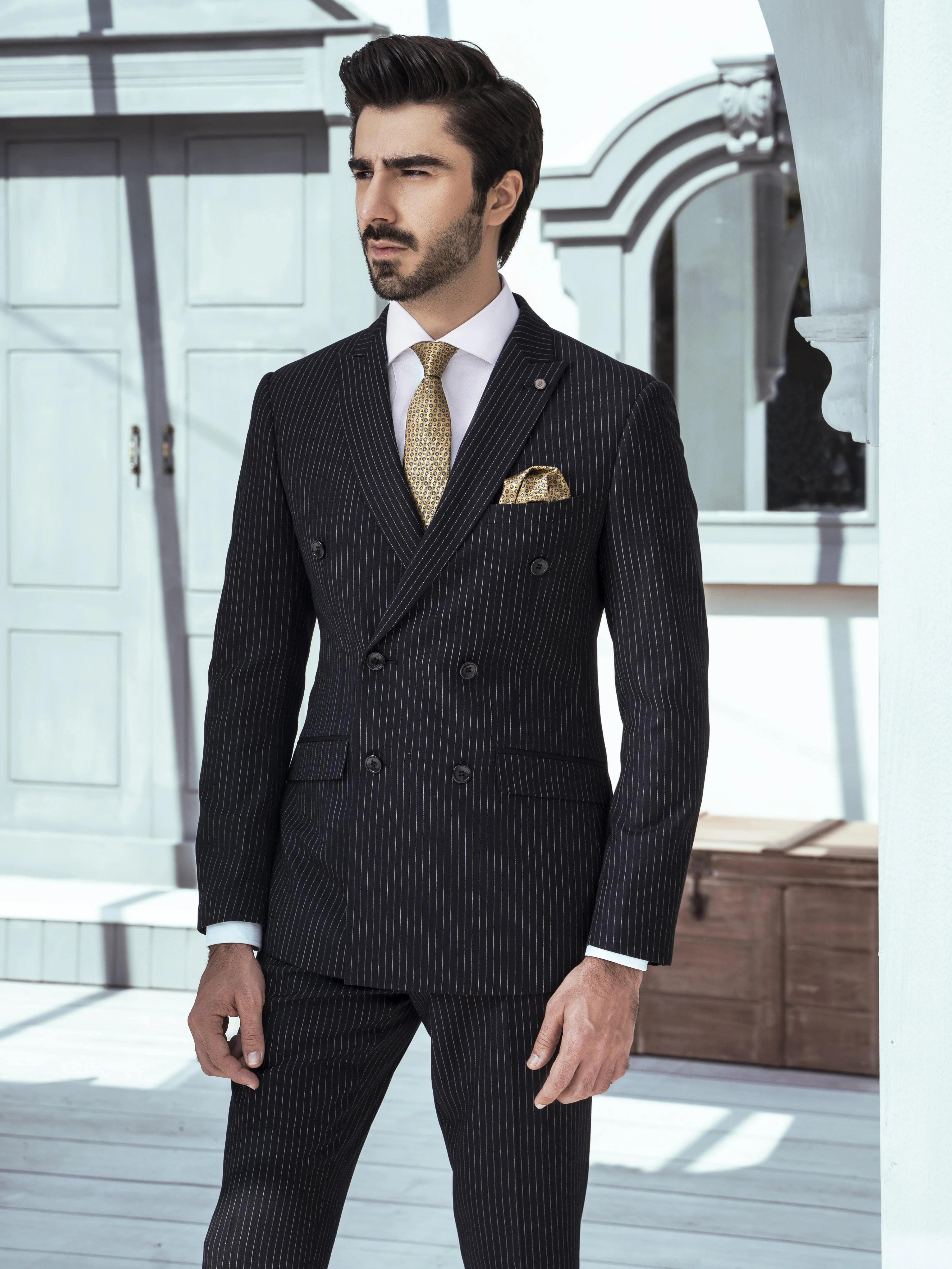 2 PIECE SUIT SLIM FIT LINNING DOUBLE BREAST NAVY - Image 2
