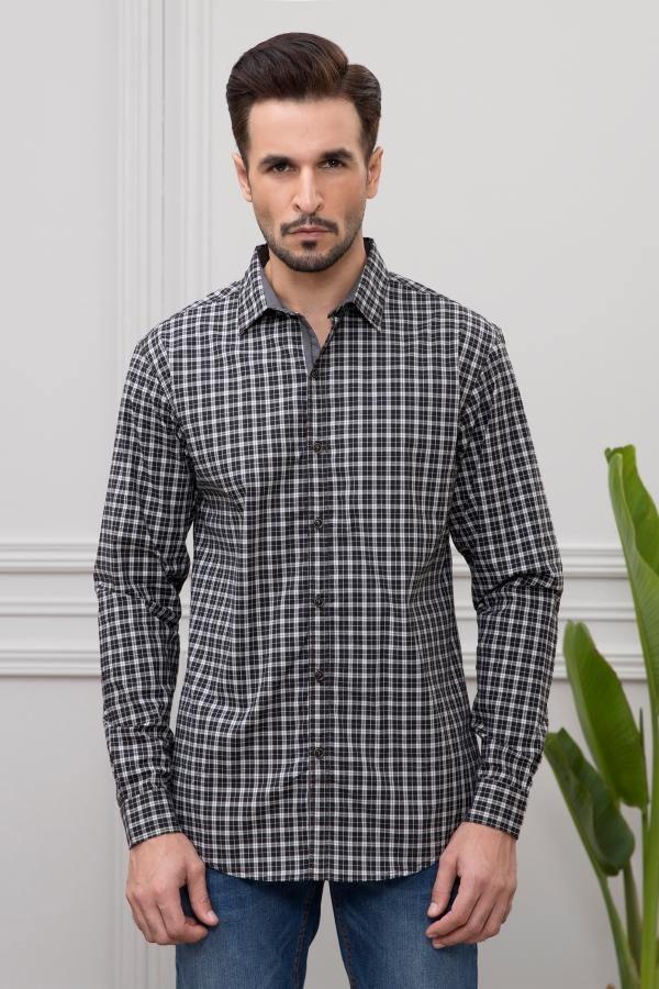 CASUAL SHIRT FULL SLEEVE BEIGE BLACK CHECK