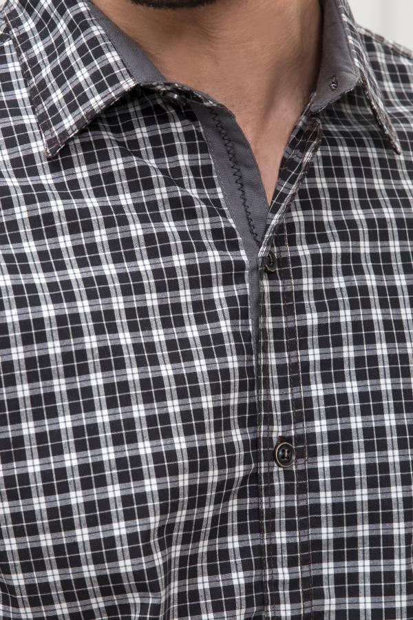 CASUAL SHIRT FULL SLEEVE BEIGE BLACK CHECK - Image 3