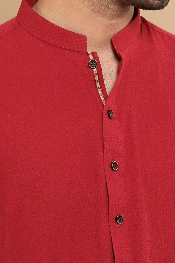 KURTA BAN COLLAR MAROON - Image 3