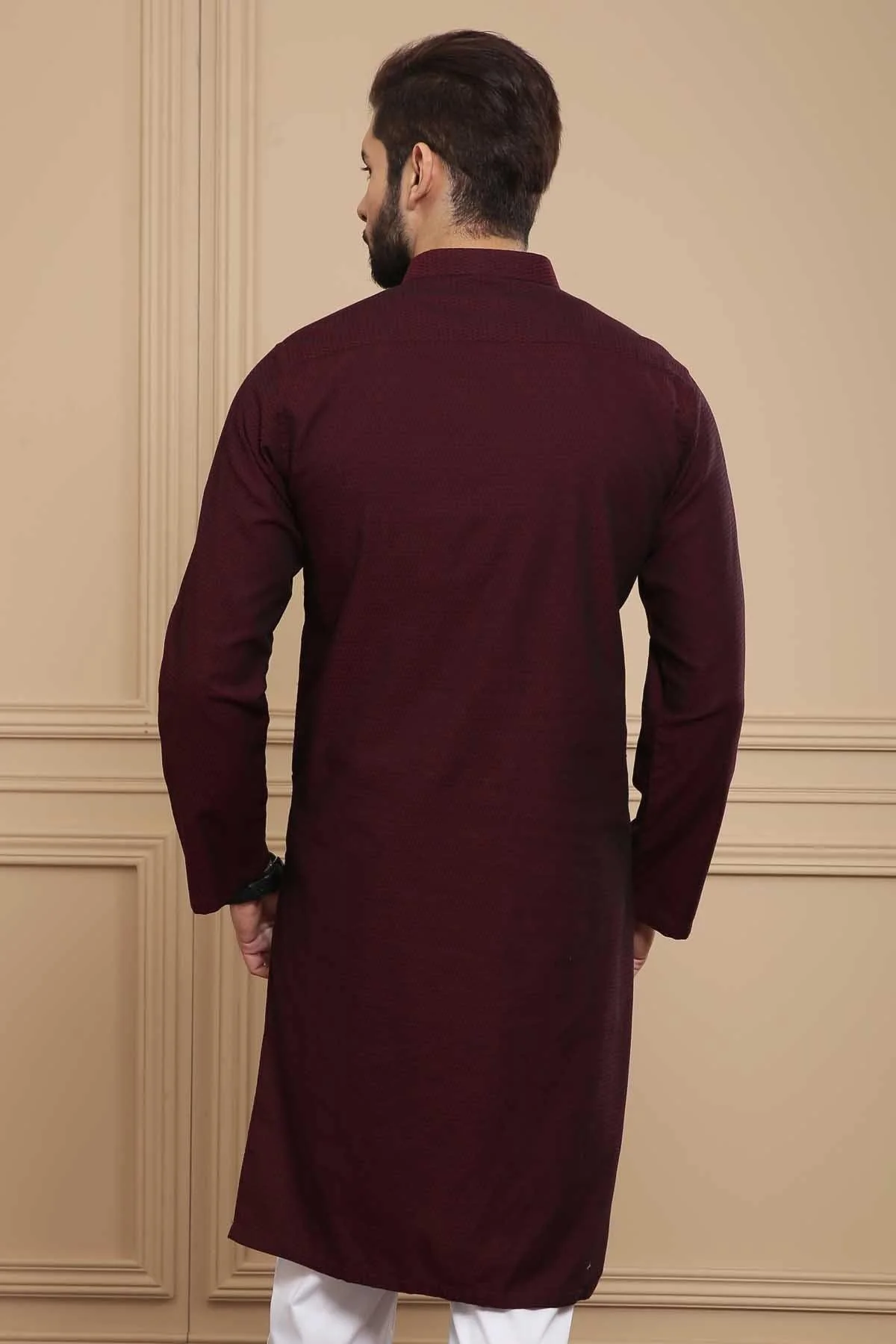 KURTA BAN COLLAR MAROON - Image 2