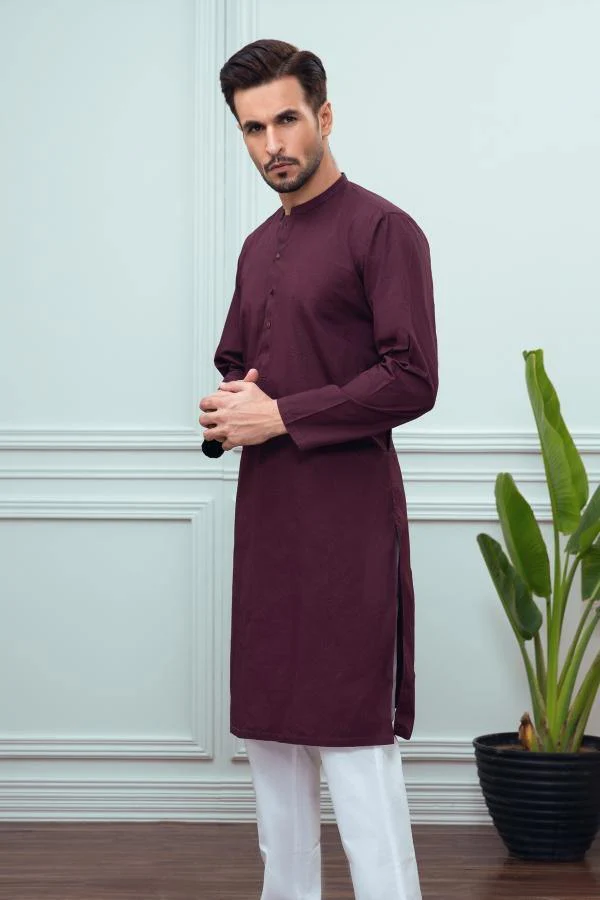 KURTA BAN COLLAR MAROON - Image 3
