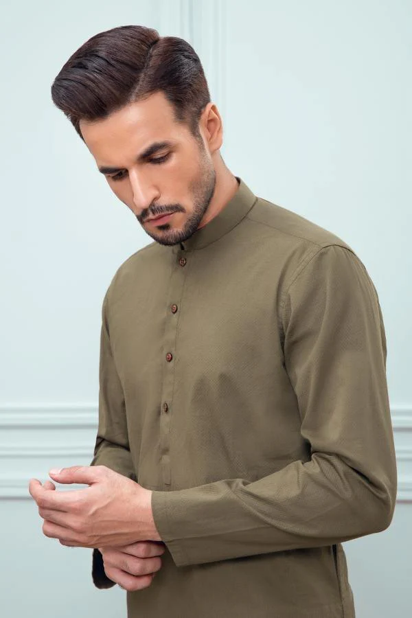 KURTA BAN COLLAR GREEN - Image 3