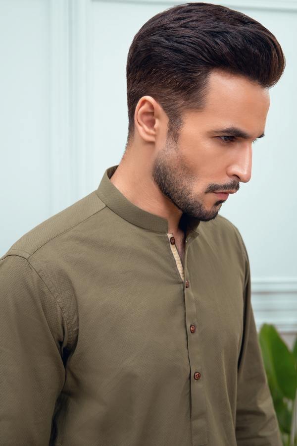 KURTA BAN COLLAR GREEN - Image 4