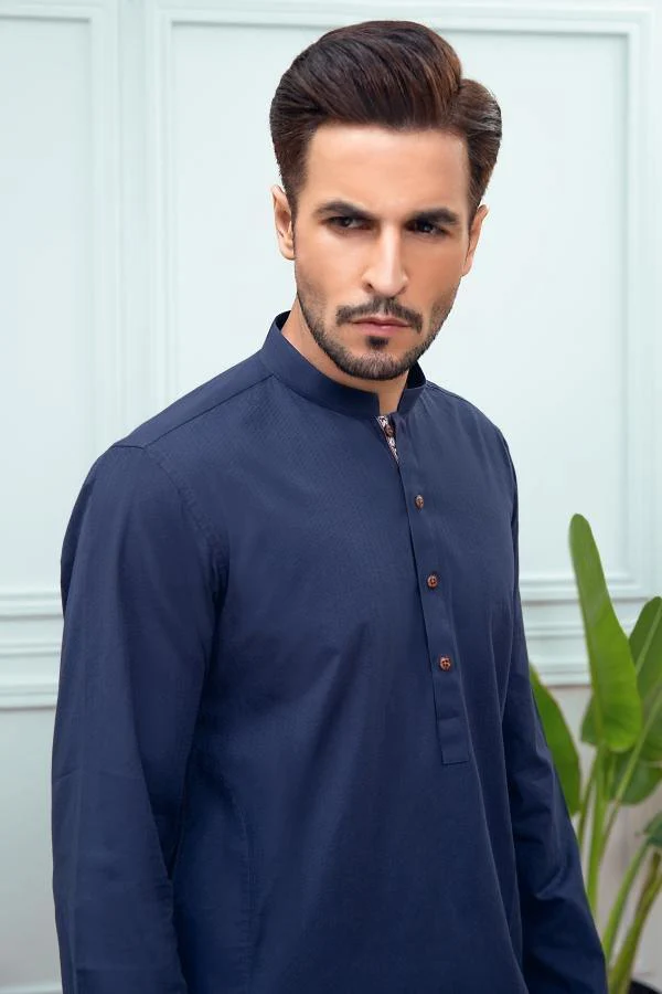 KURTA BAN COLLAR NAVY - Image 3