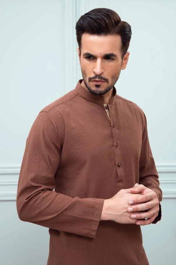 KURTA BAN COLLAR BROWN - Image 2