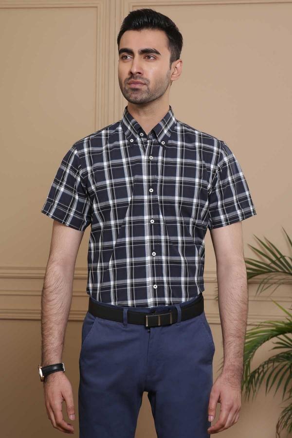 SEMI FORMAL HALF SLEEVE SLIM FIT NAVY GREY