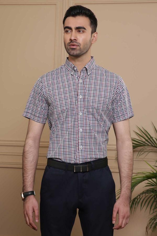 SEMI FORMAL HALF SLEEVE SLIM FIT MAROON BLACK