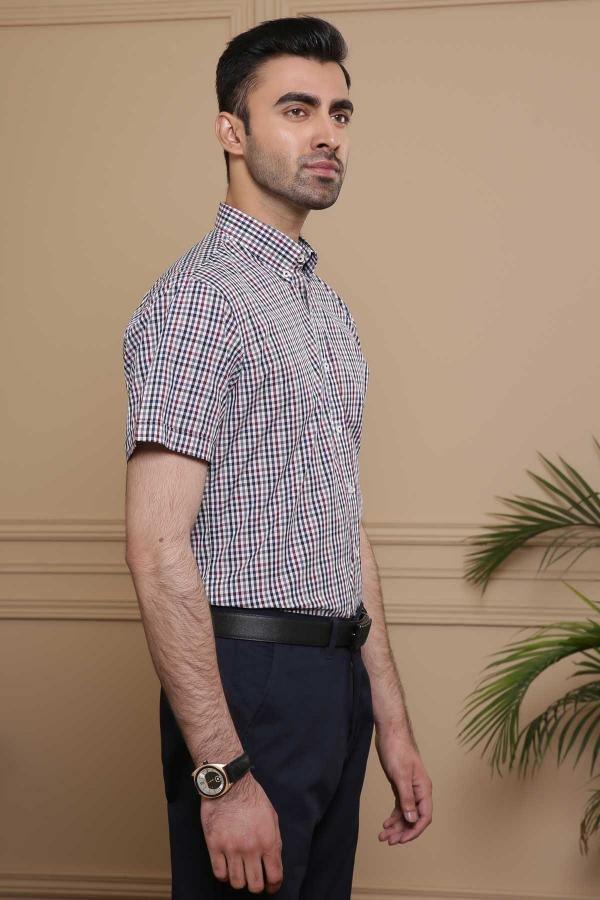 SEMI FORMAL HALF SLEEVE SLIM FIT MAROON BLACK - Image 2