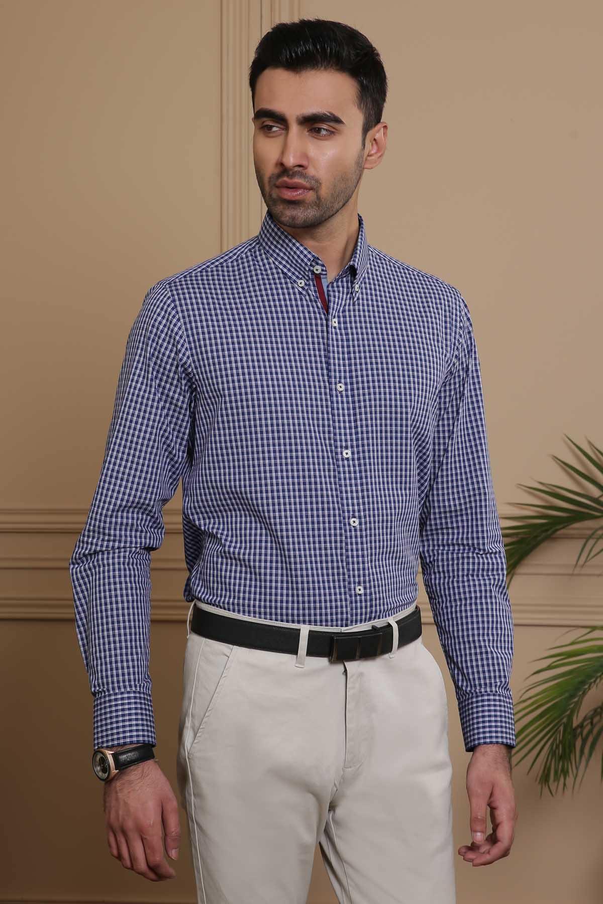 SEMI FORMAL SHIRTS BUTTON DOWN FULL SLEEVE SLIM FIT NAVY