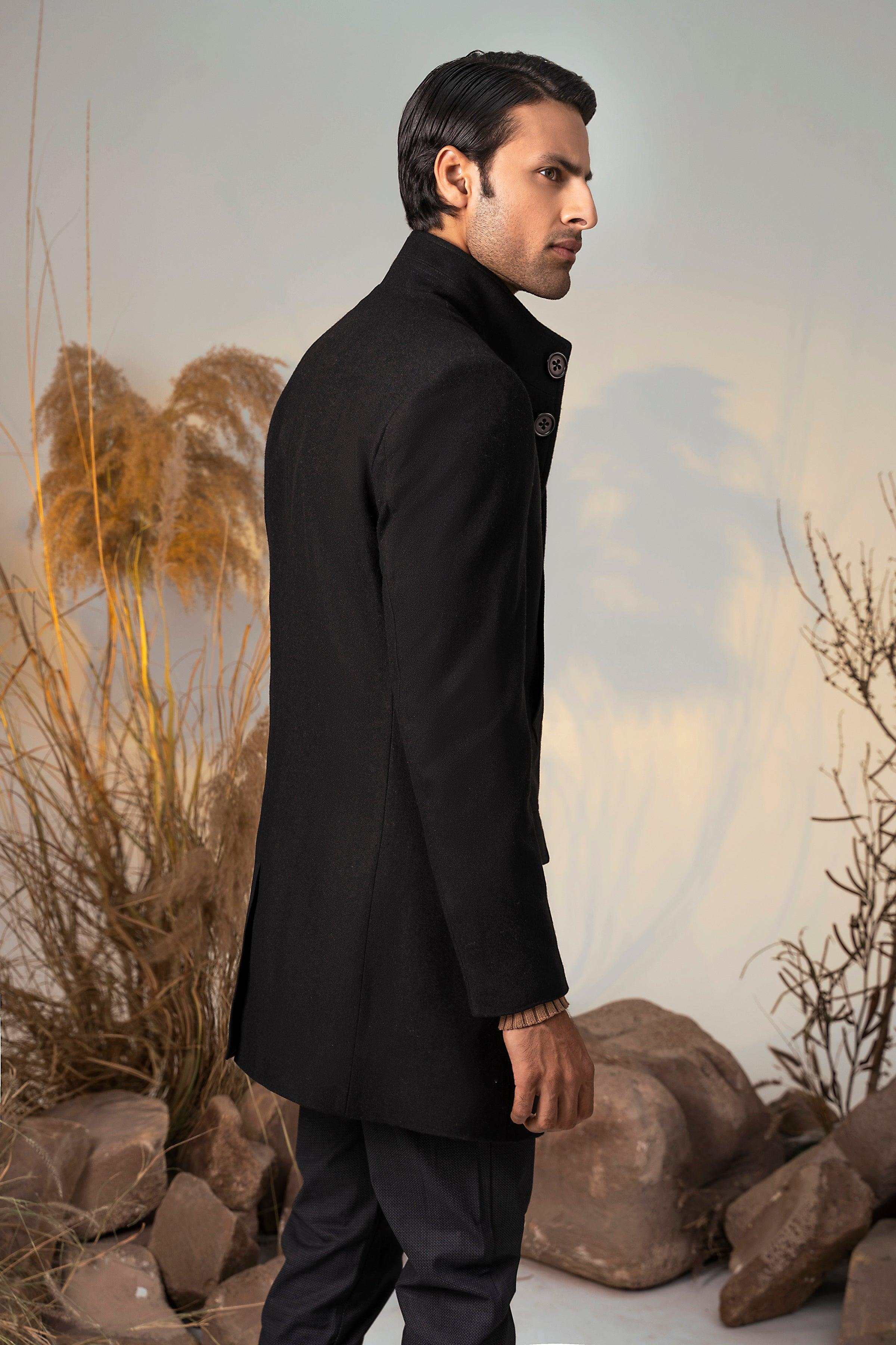 BAN COLLAR LONG COAT BLACK - Image 3