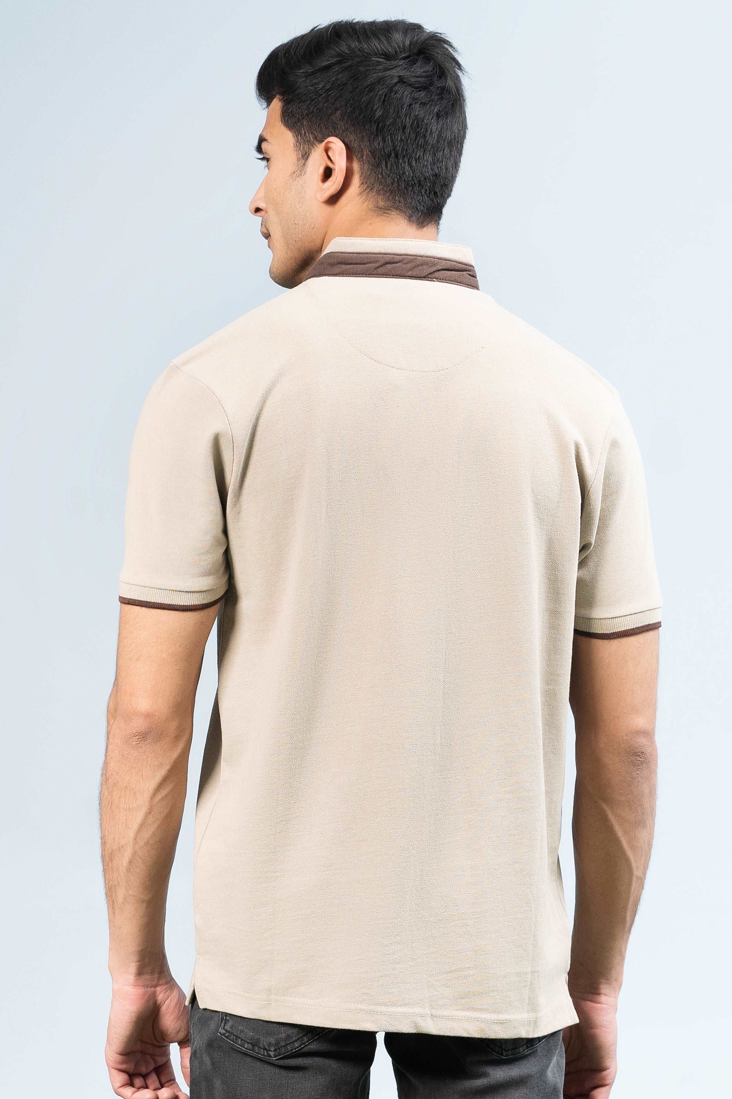 BAN COLLAR POLO LIGHT KHAKI - Image 4