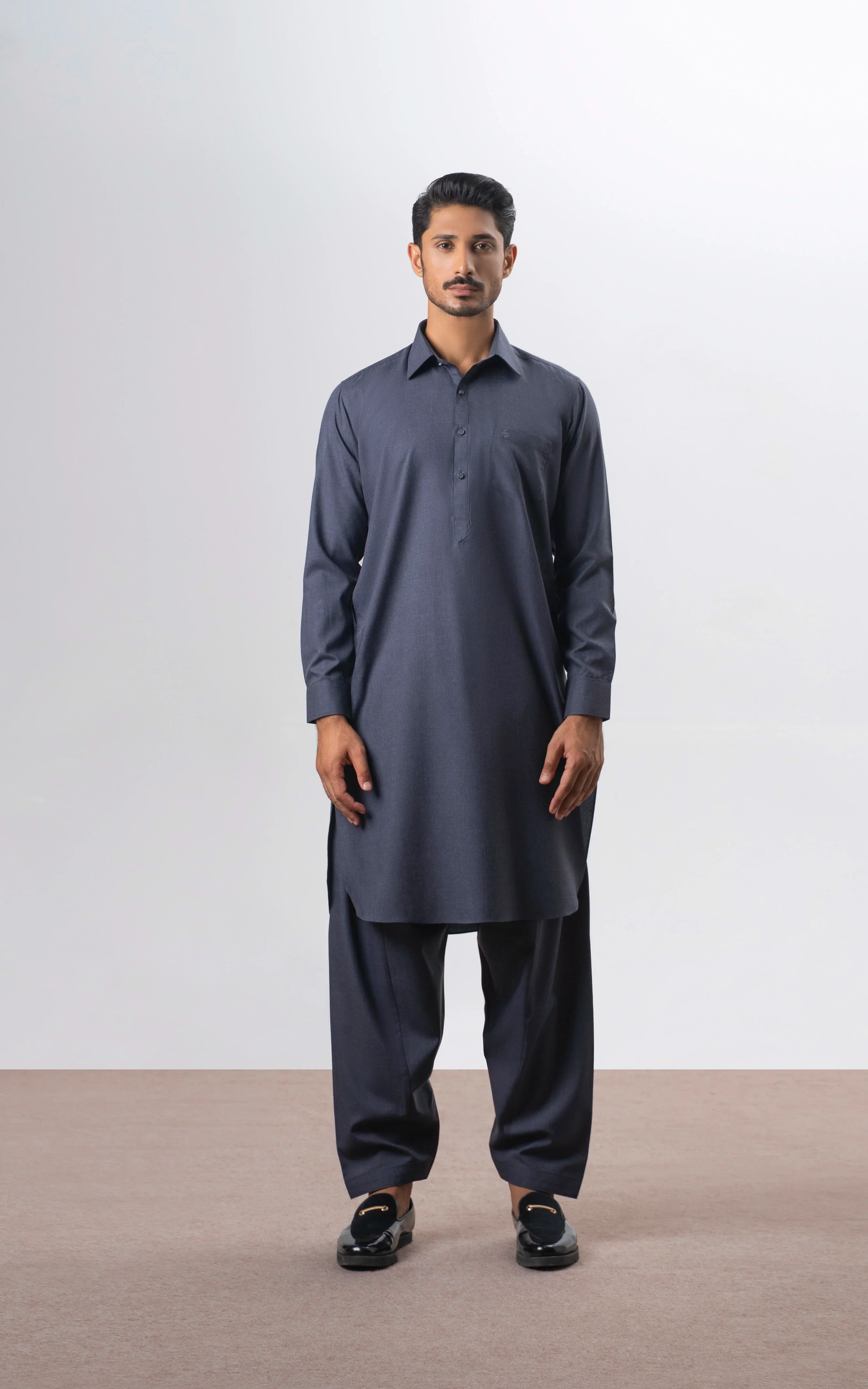 BLENDED KAMEEZ SHALWAR | PREMIUM COLLECTION DULL NAVY - Image 2