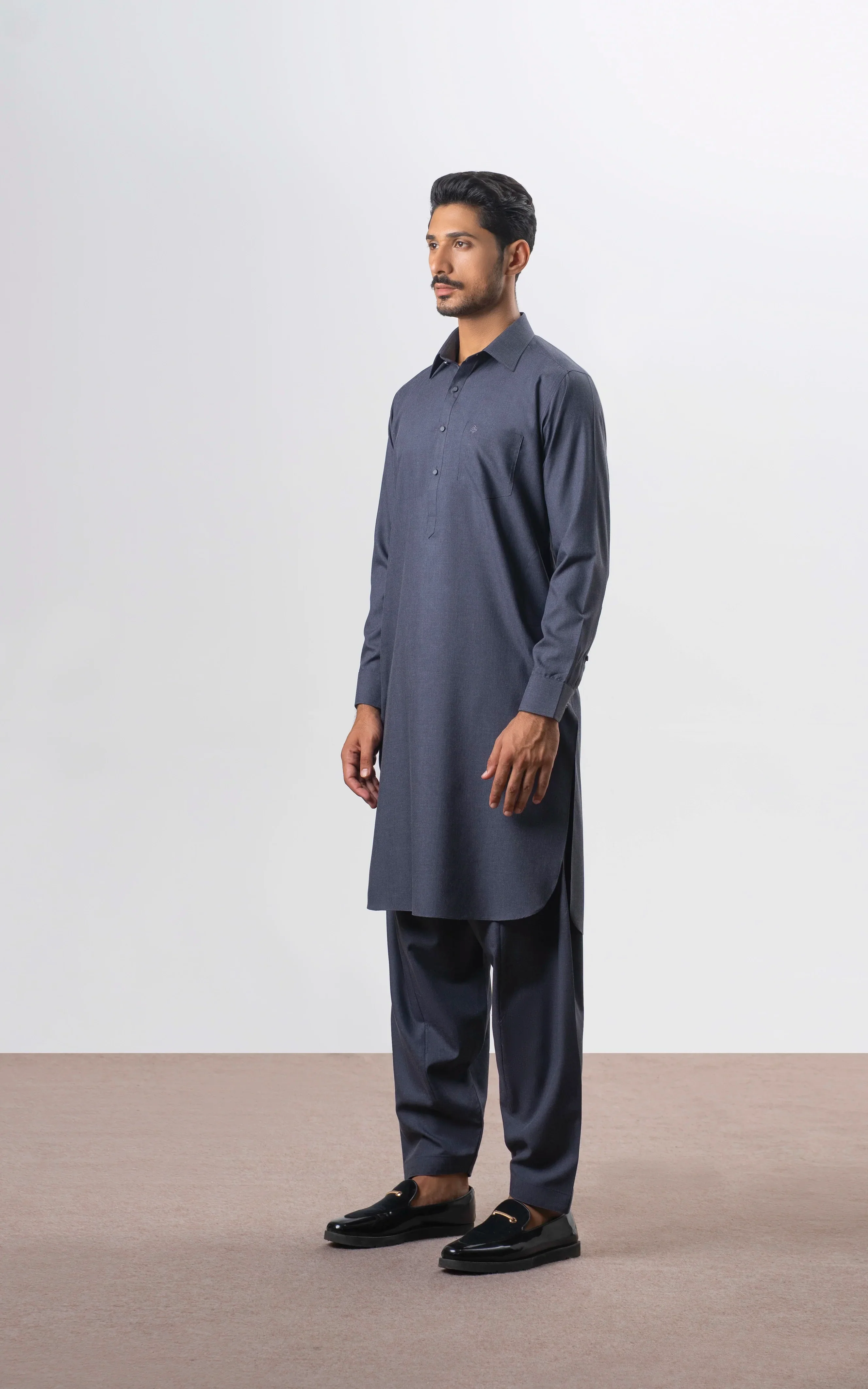 BLENDED KAMEEZ SHALWAR | PREMIUM COLLECTION DULL NAVY - Image 3