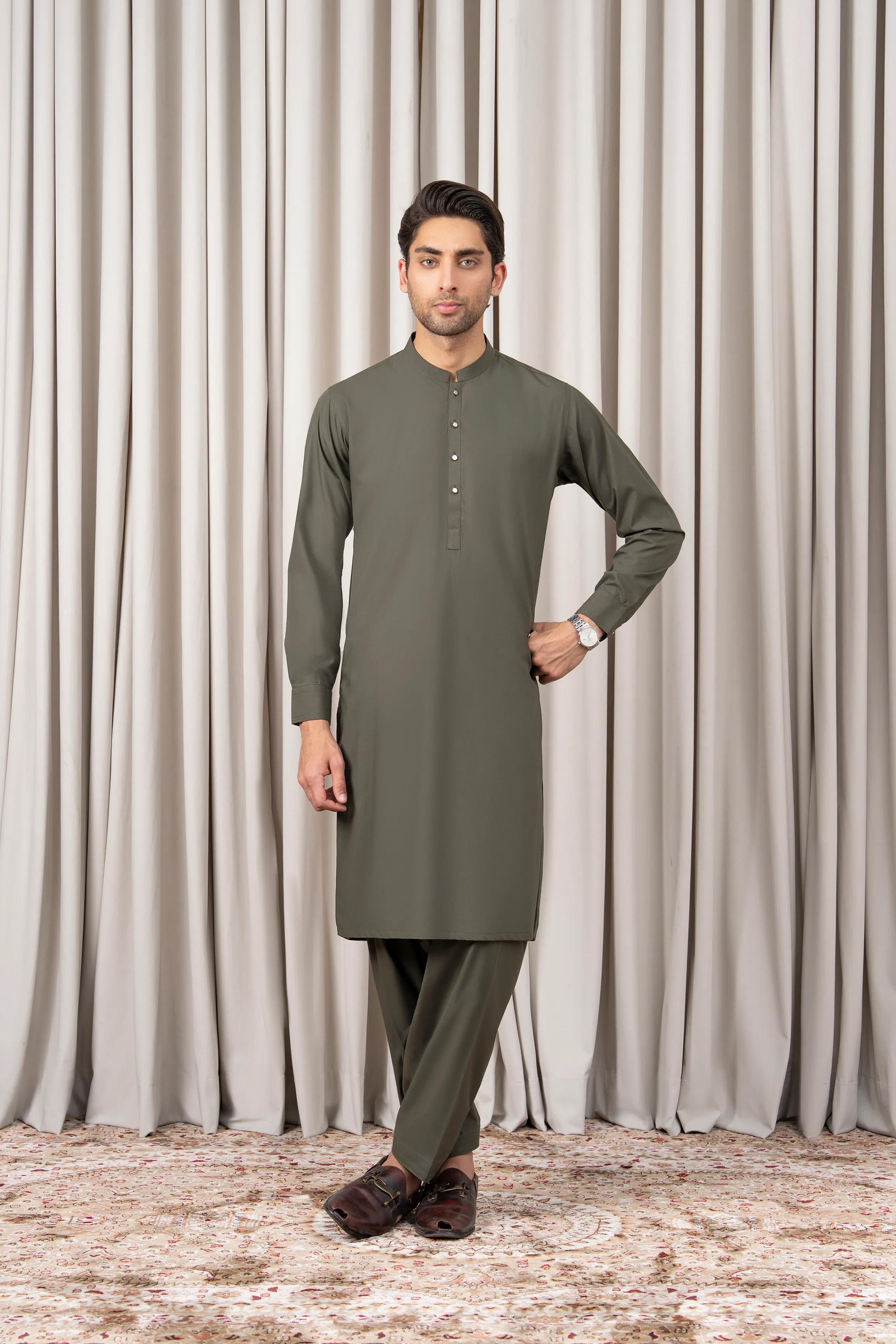 BLENDED KAMEEZ SHALWAR - PREMIUM COLLECTION OLIVE - Image 2
