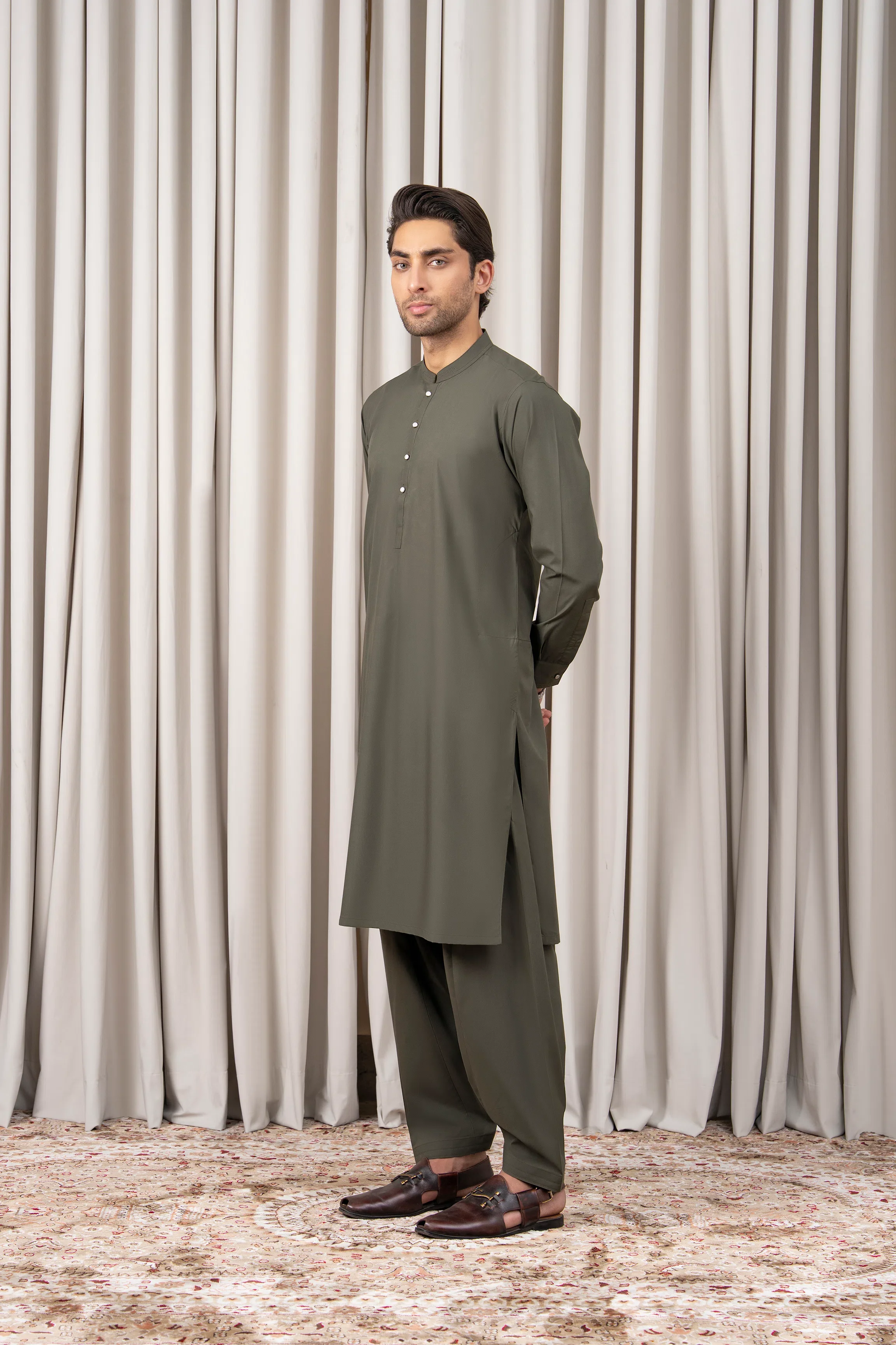 BLENDED KAMEEZ SHALWAR - PREMIUM COLLECTION OLIVE - Image 3