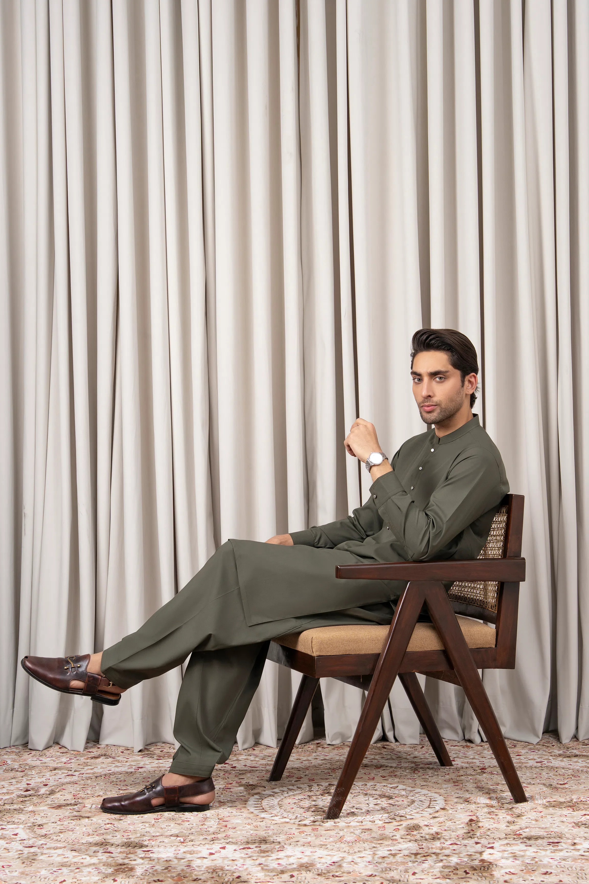 BLENDED KAMEEZ SHALWAR - PREMIUM COLLECTION OLIVE - Image 4