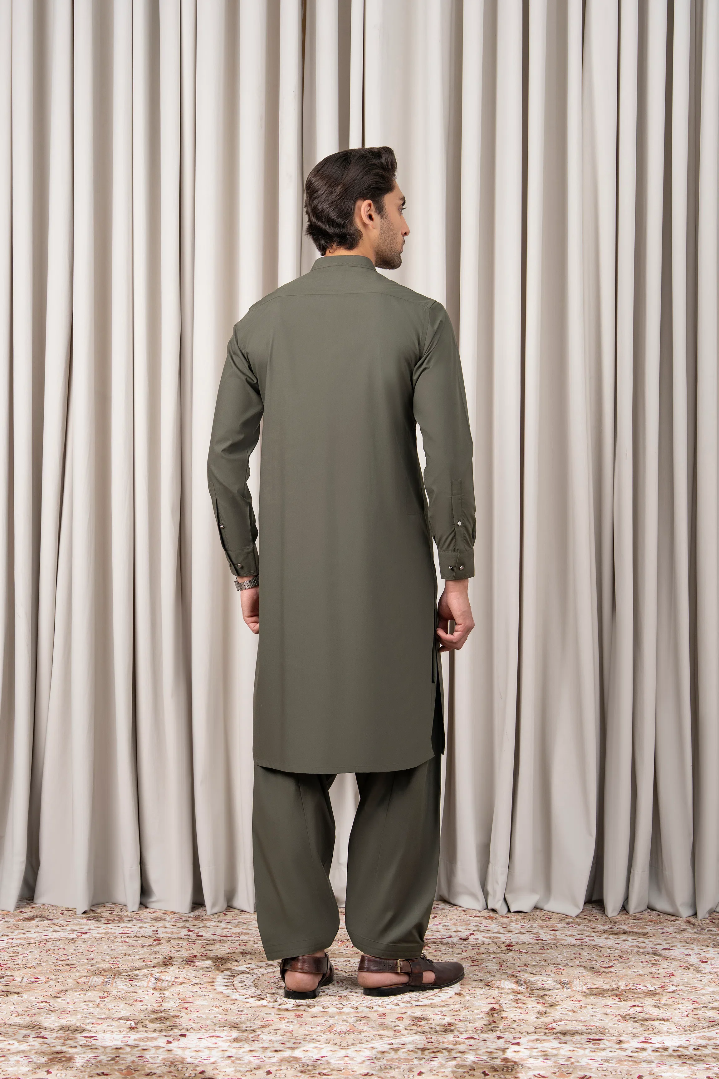 BLENDED KAMEEZ SHALWAR - PREMIUM COLLECTION OLIVE - Image 5