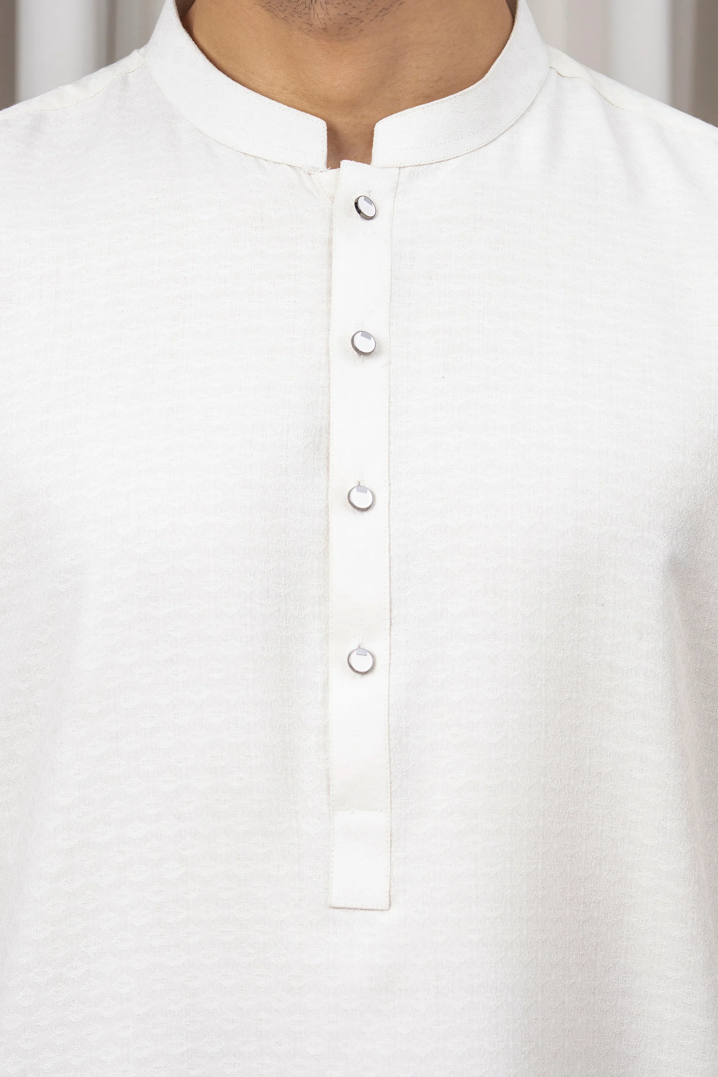 JACQUARD BLENDED KAMEEZ SHALWAR - SIGNATURE COLLECTION OFF WHITE - Image 6