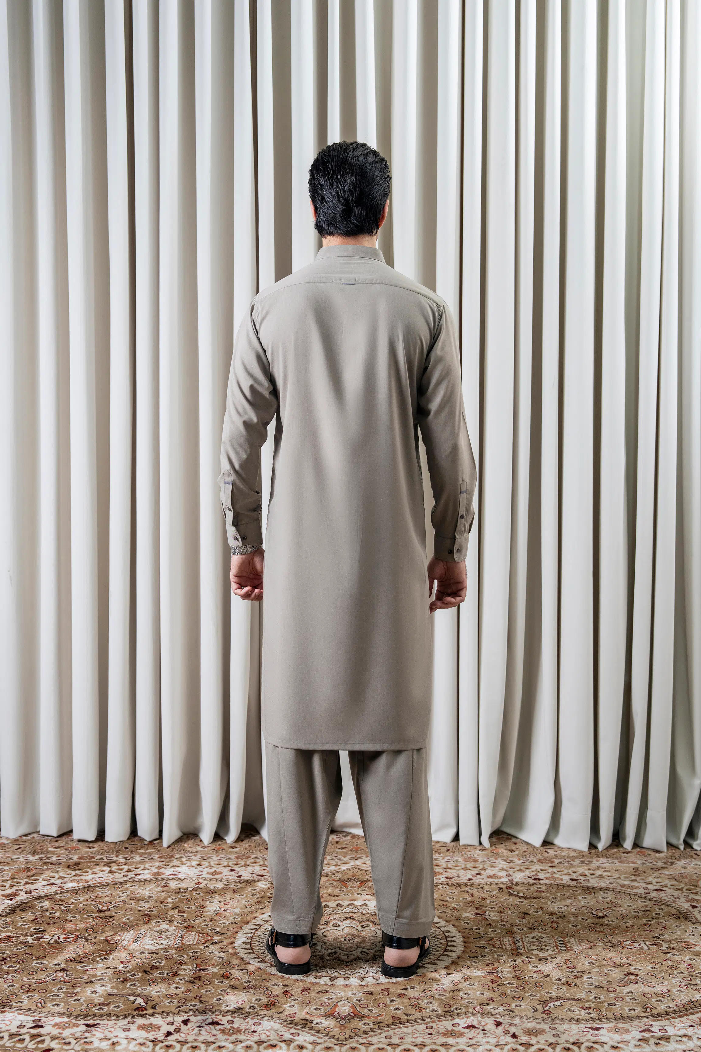 BLENDED MELANGE KAMEEZ SHALWAR - CLASSIC COLLECTION LIGHT OLIVE - Image 4