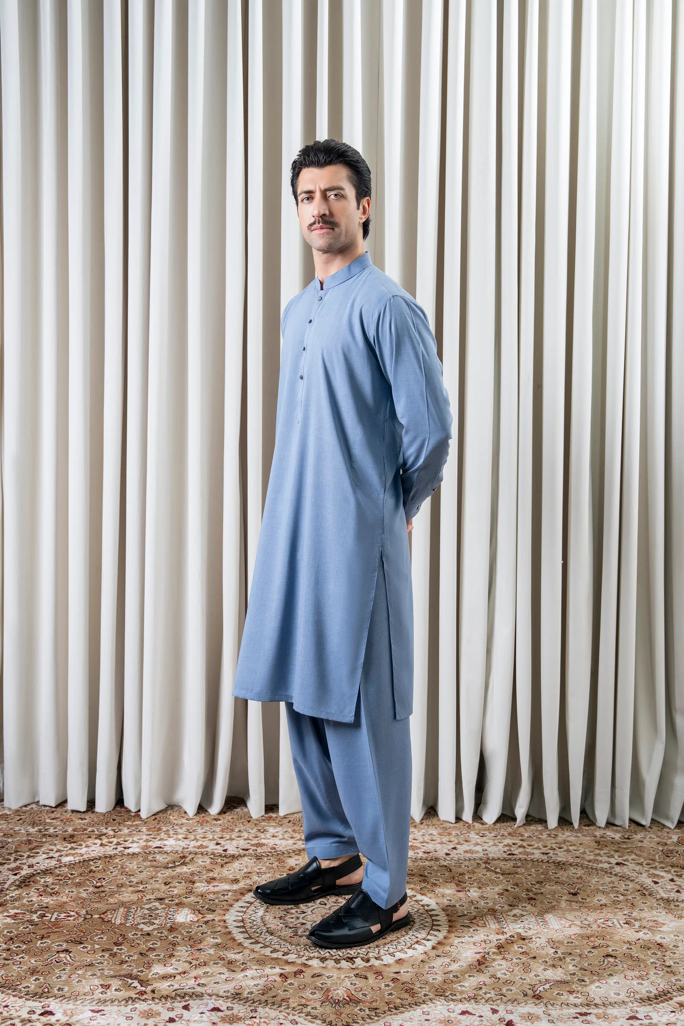 BLENDED MELANGE KAMEEZ SHALWAR - CLASSIC COLLECTION MID BLUE - Image 3