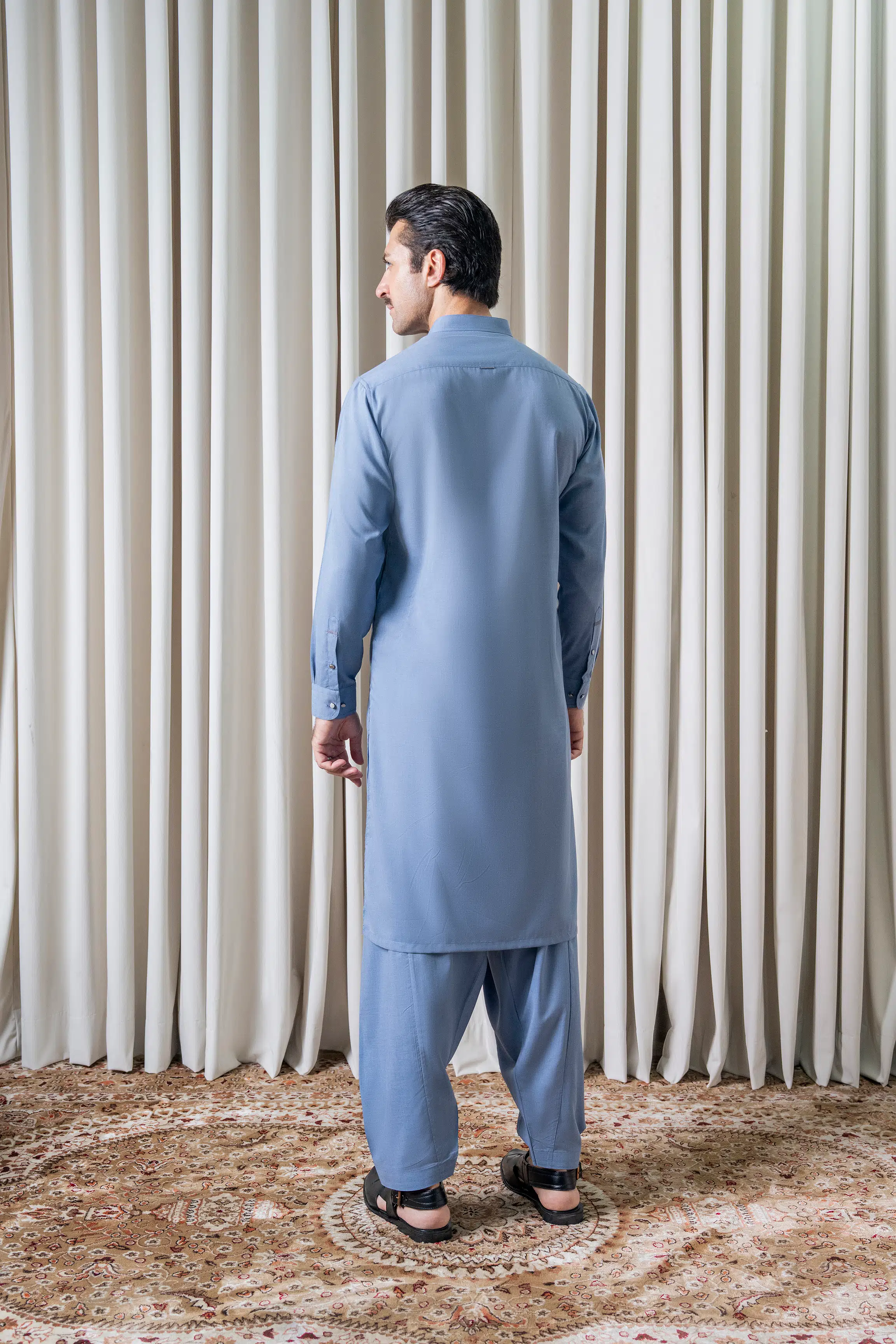 BLENDED MELANGE KAMEEZ SHALWAR - CLASSIC COLLECTION MID BLUE - Image 4