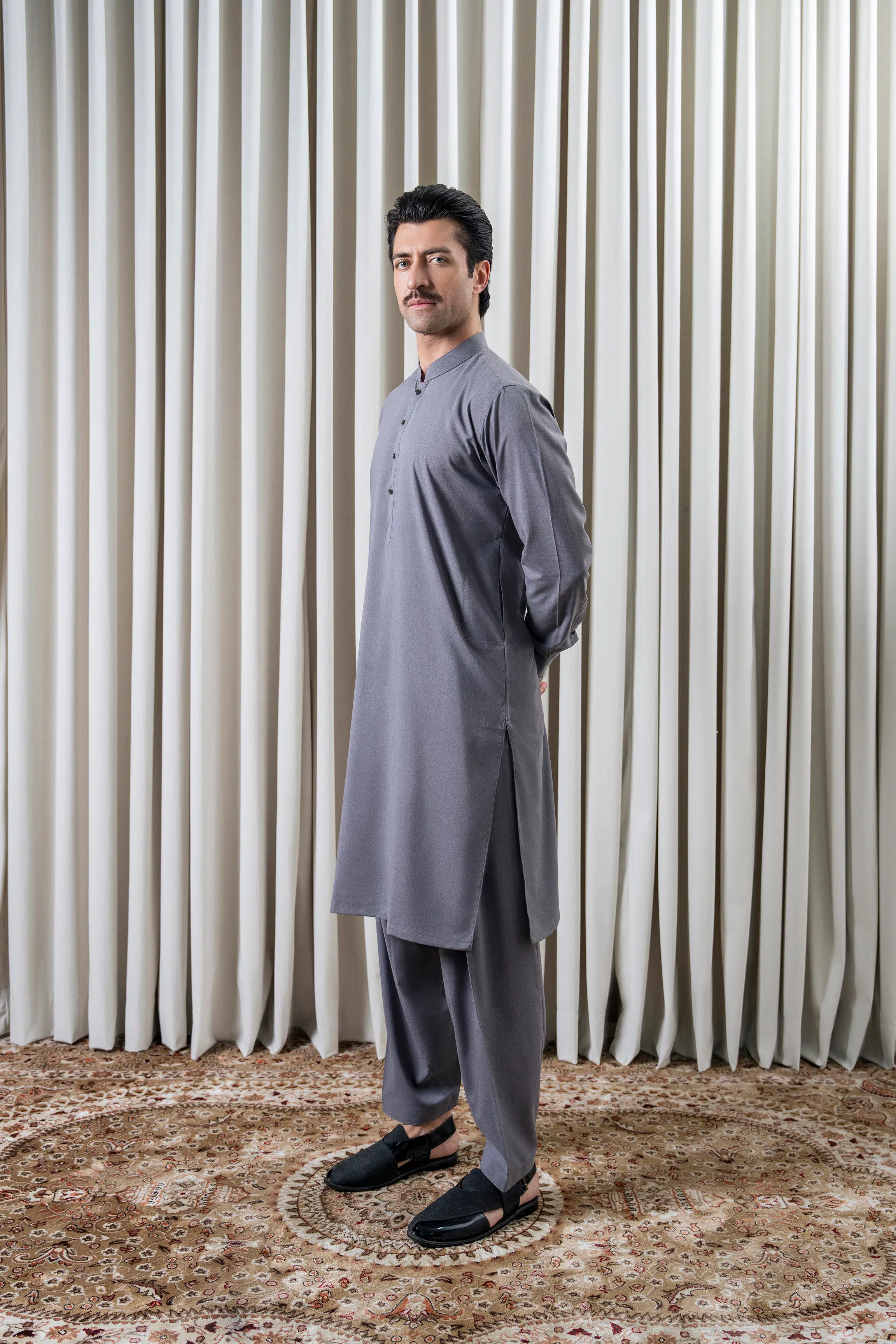 BLENDED MELANGE KAMEEZ SHALWAR - CLASSIC COLLECTION MID GREY - Image 3