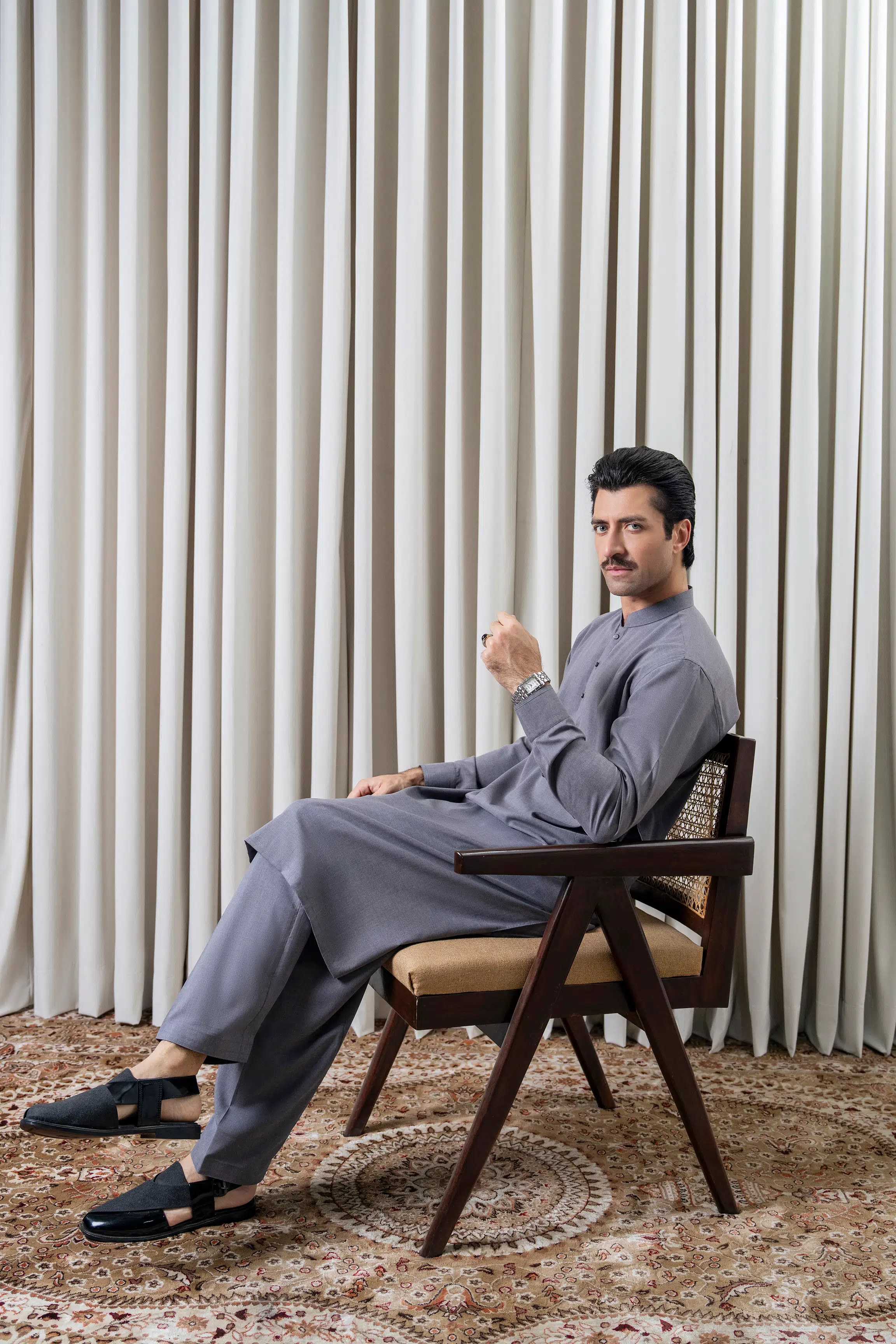 BLENDED MELANGE KAMEEZ SHALWAR - CLASSIC COLLECTION MID GREY - Image 5