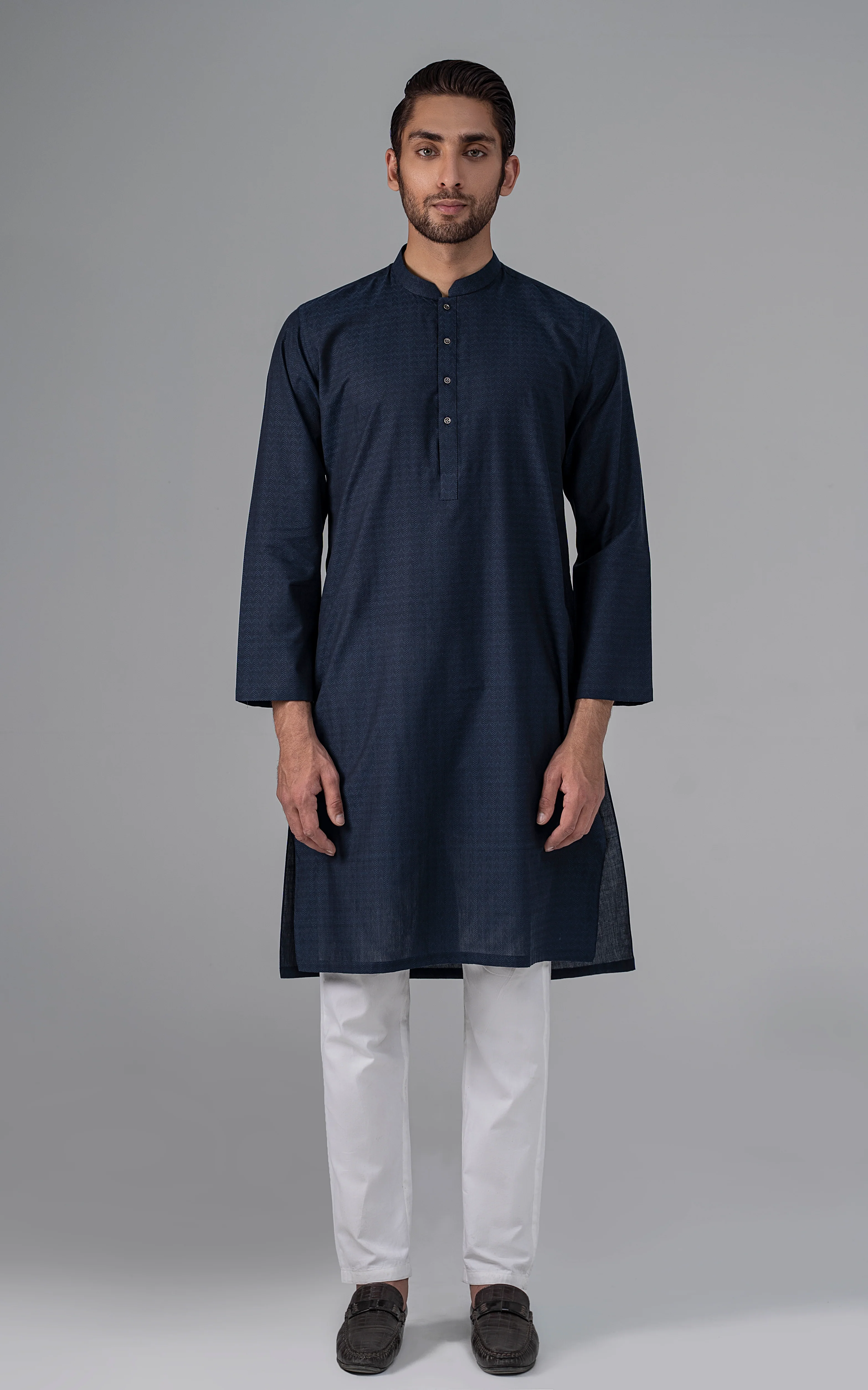 JACQUARD YARN DYED KURTA - PREMIUM COLLECTION NAVY