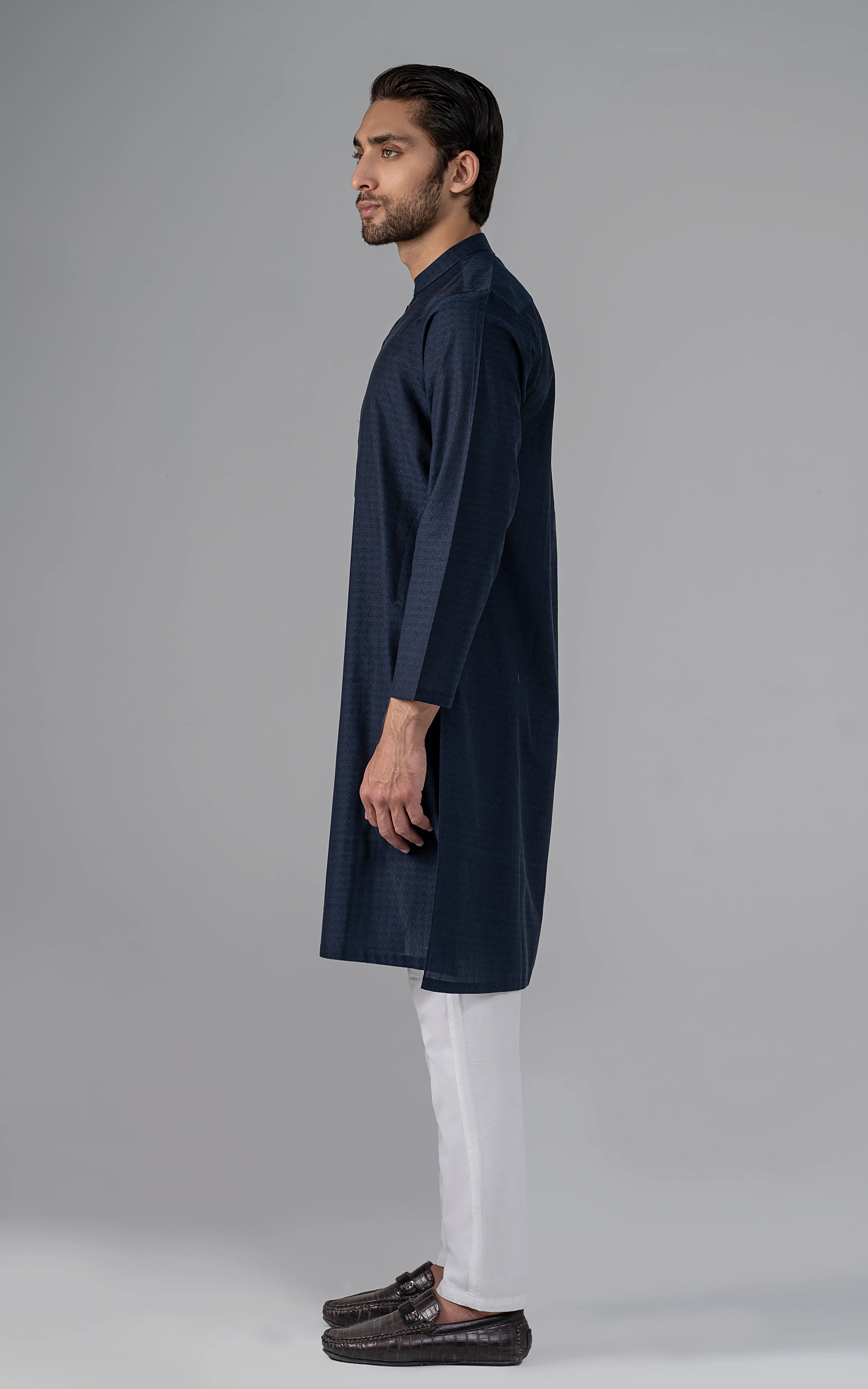 JACQUARD YARN DYED KURTA - PREMIUM COLLECTION NAVY - Image 2
