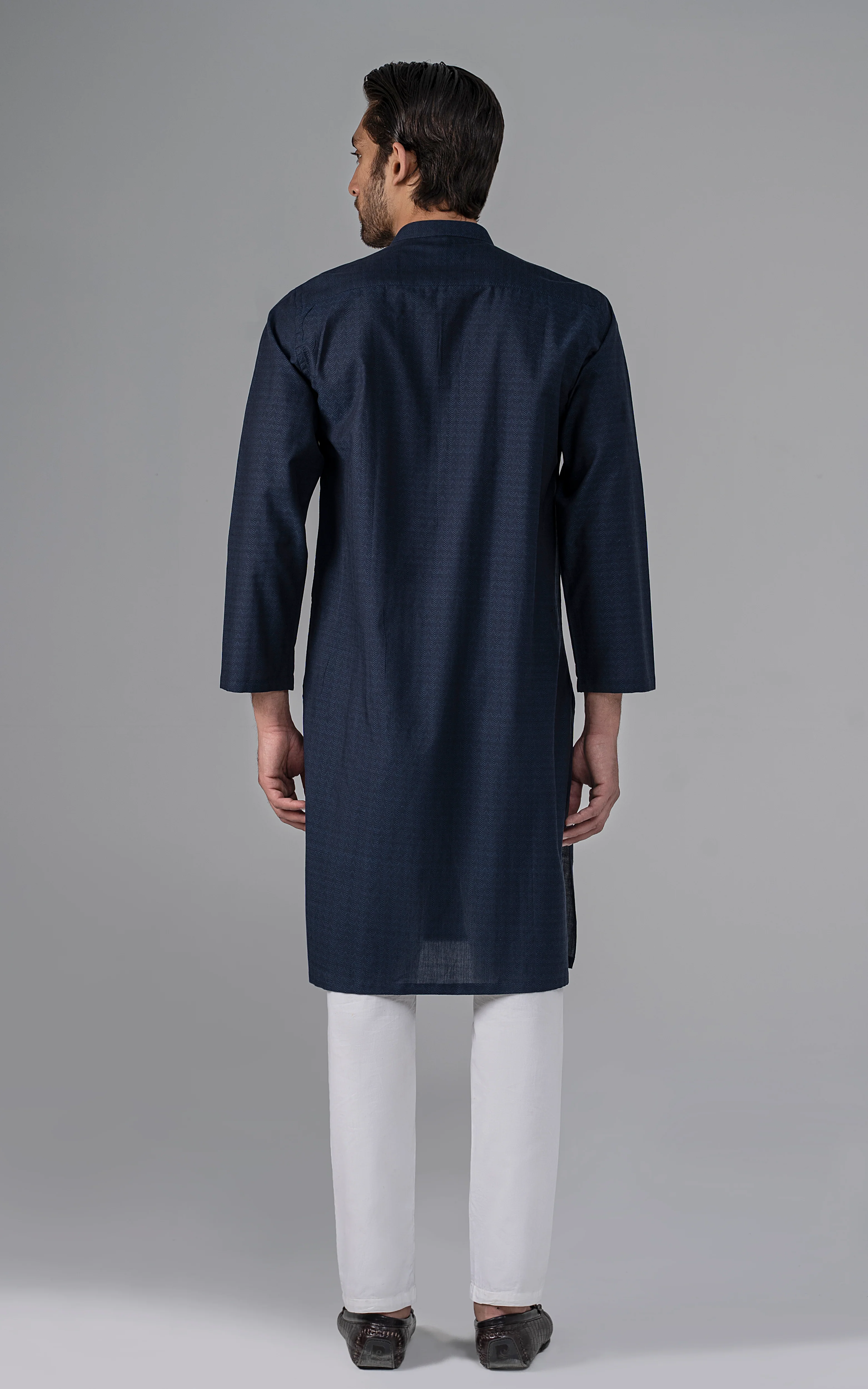 JACQUARD YARN DYED KURTA - PREMIUM COLLECTION NAVY - Image 3