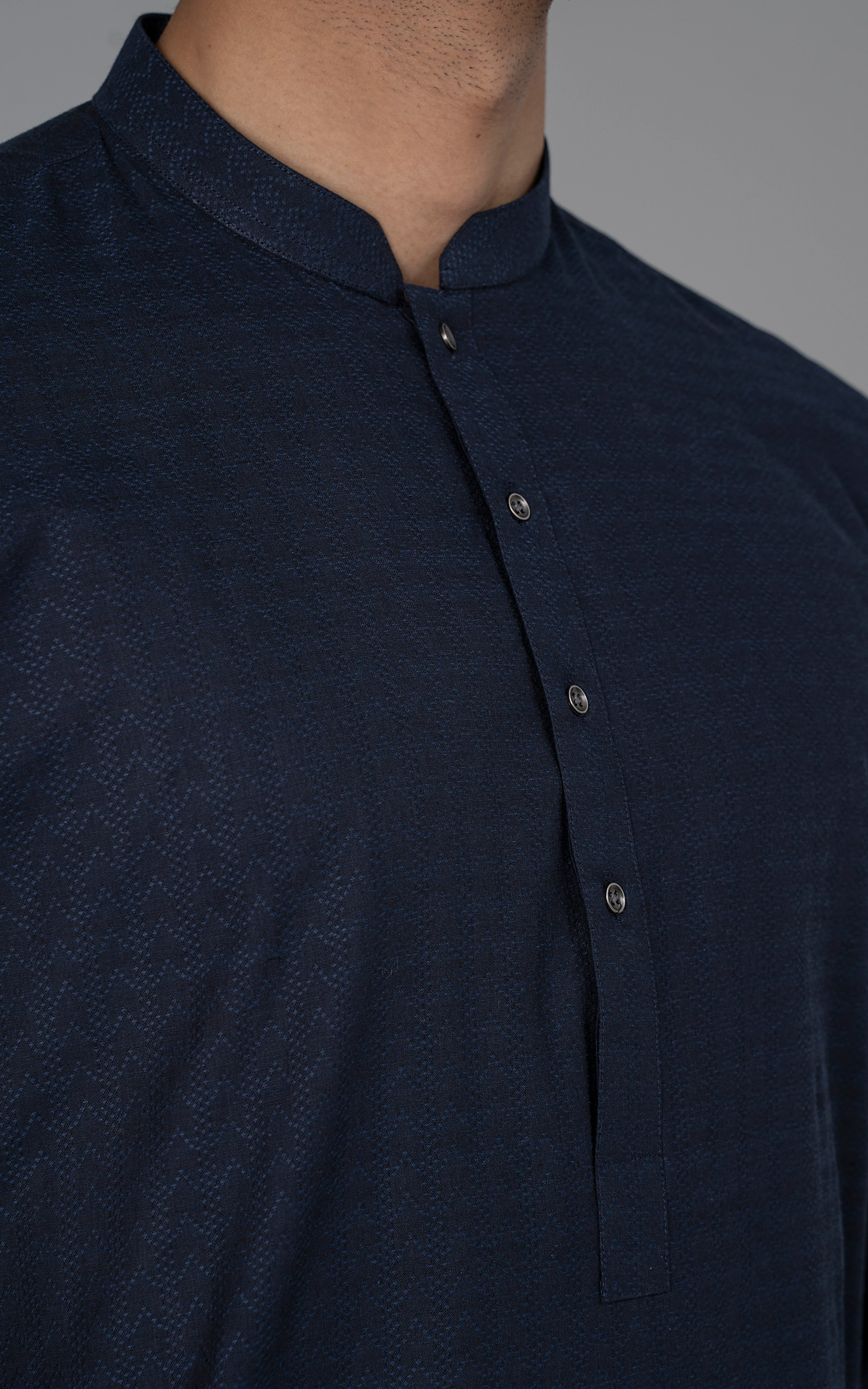 JACQUARD YARN DYED KURTA - PREMIUM COLLECTION NAVY - Image 4