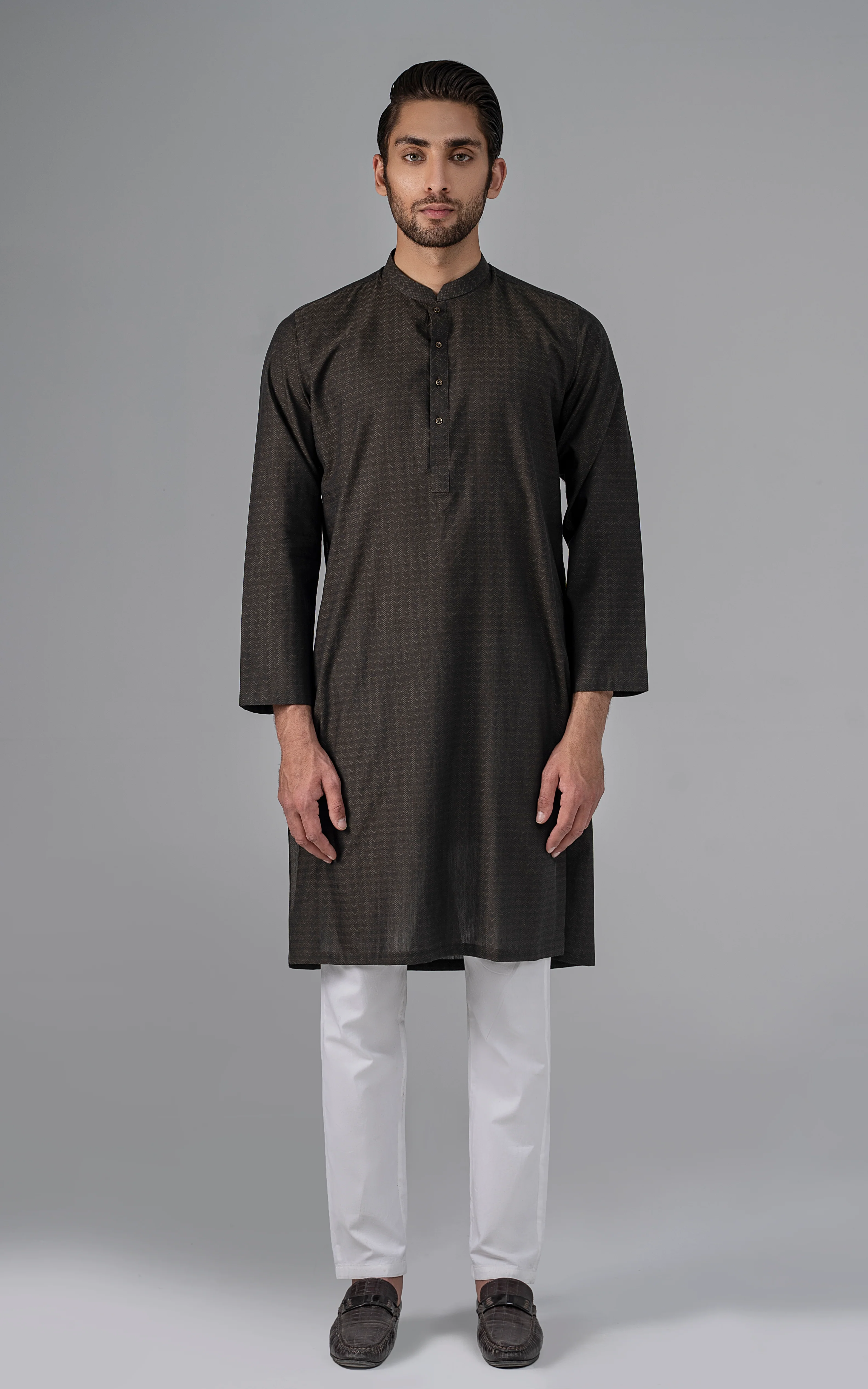 JACQUARD YARN DYED KURTA - PREMIUM COLLECTION  OLIVE