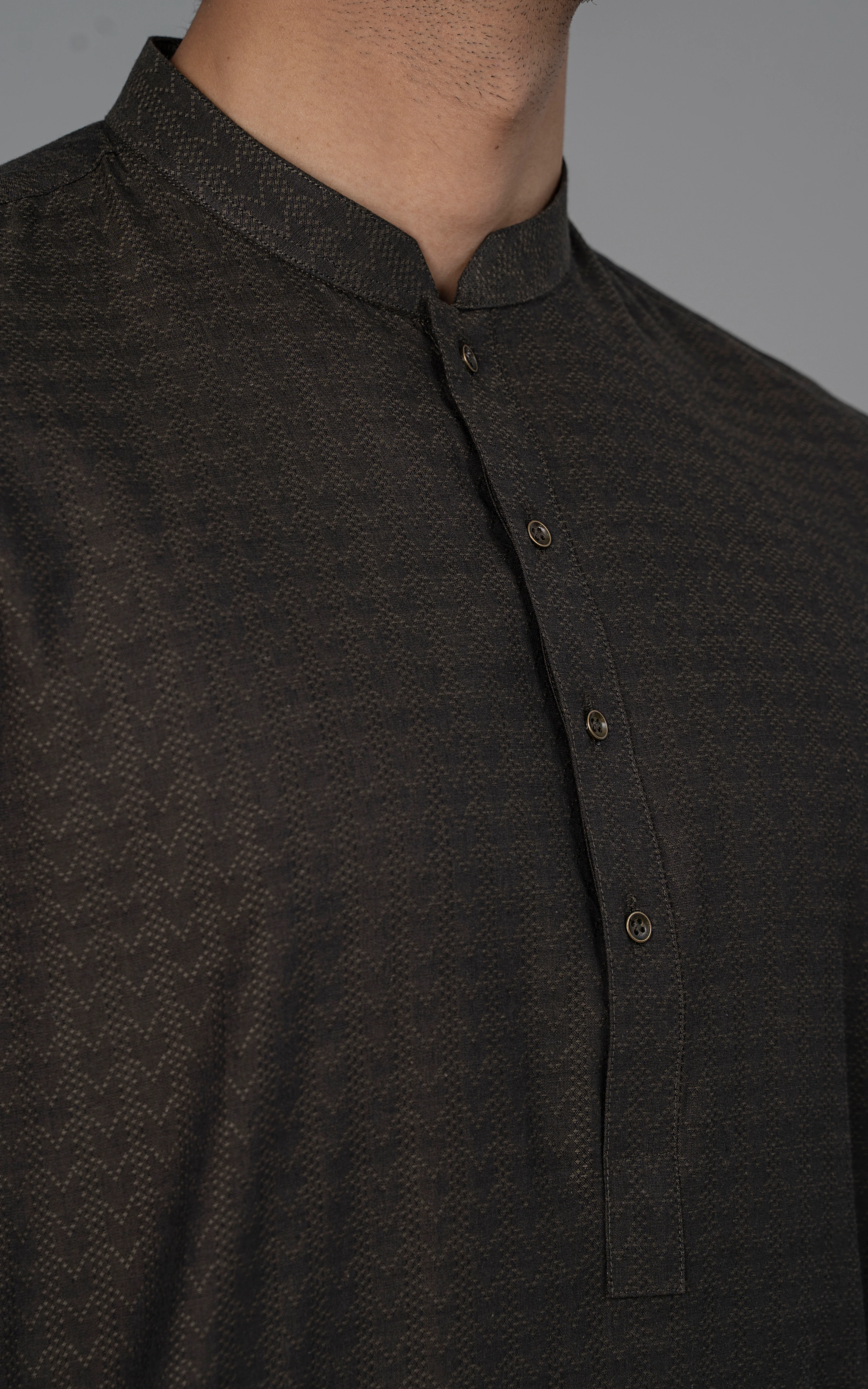 JACQUARD YARN DYED KURTA - PREMIUM COLLECTION  OLIVE - Image 2