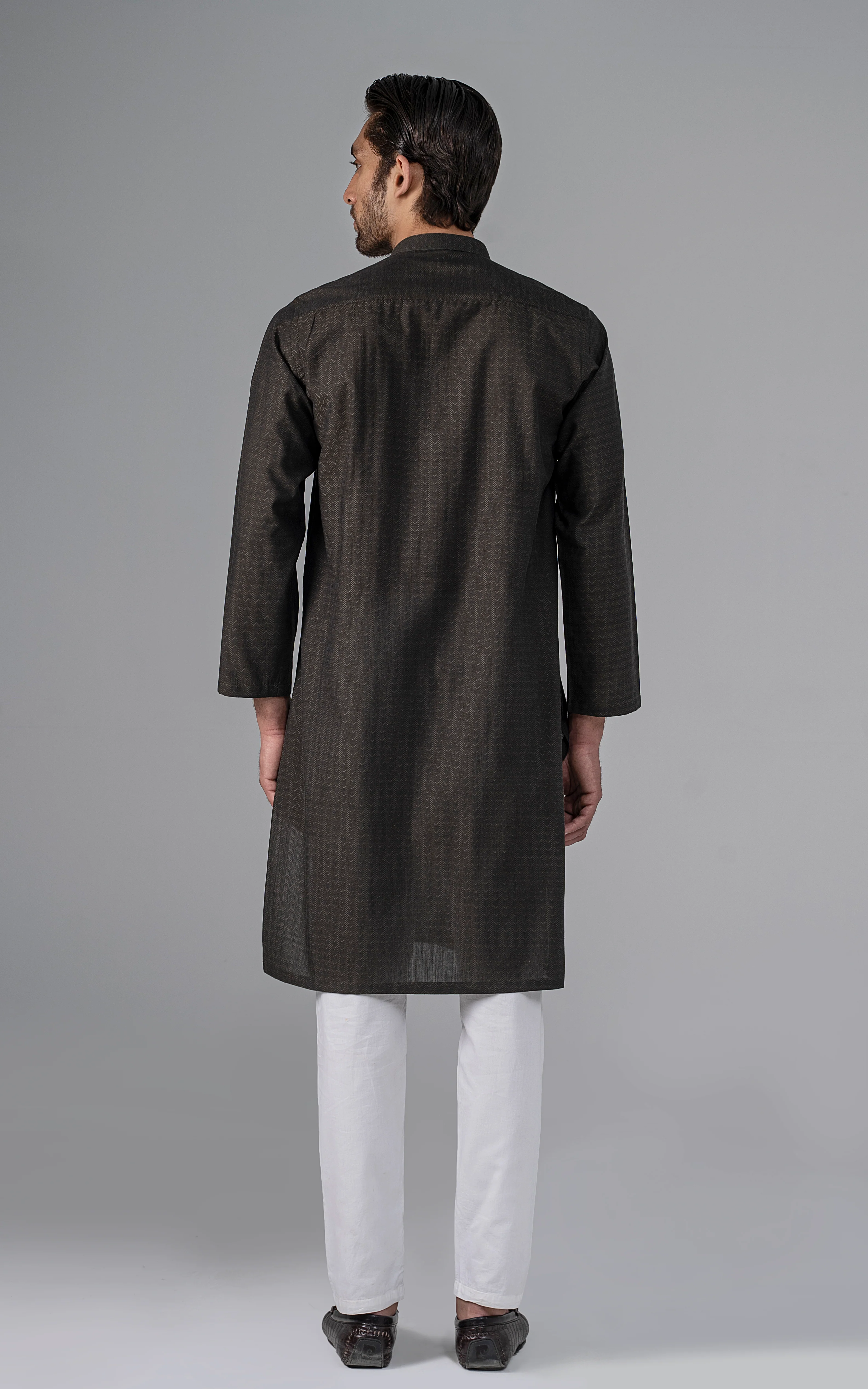 JACQUARD YARN DYED KURTA - PREMIUM COLLECTION  OLIVE - Image 4