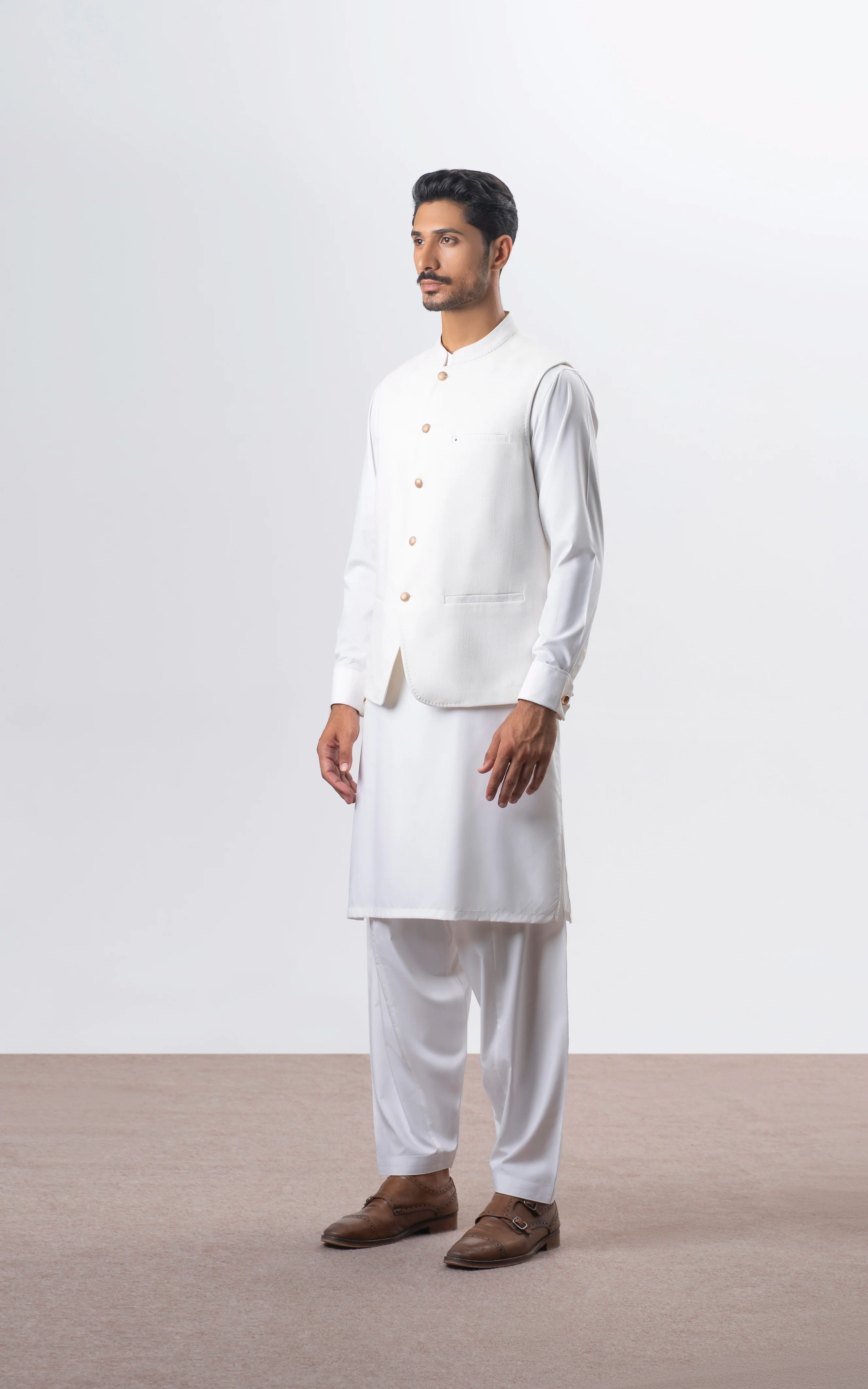 BLENDED TEXTURED WAISTCOAT | PREMIUM COLLECTION OFF WHITE - Image 4